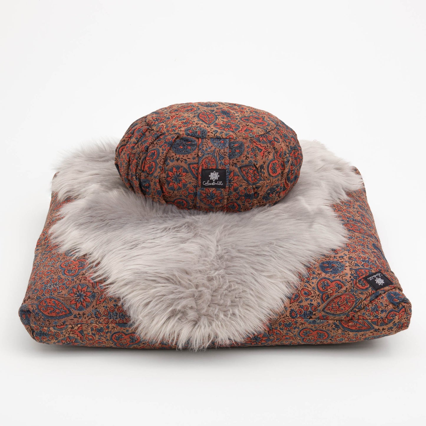 Dusky Ajrakh Fig - Meditation comfort bundle Block Printed, Quilted, zafuzab-set