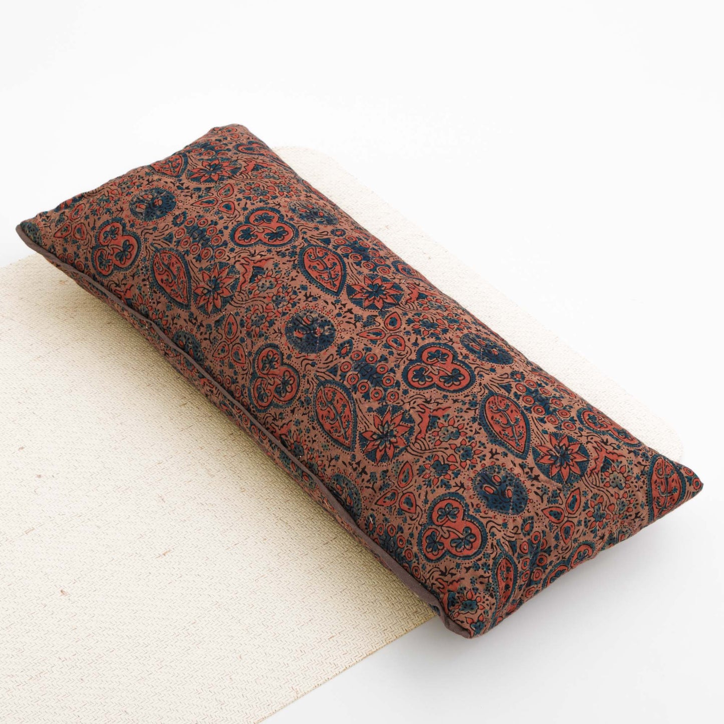 Dusky Ajrakh Fig - Yoga Pillow Block Printed, Quilted, Yoga Pillows