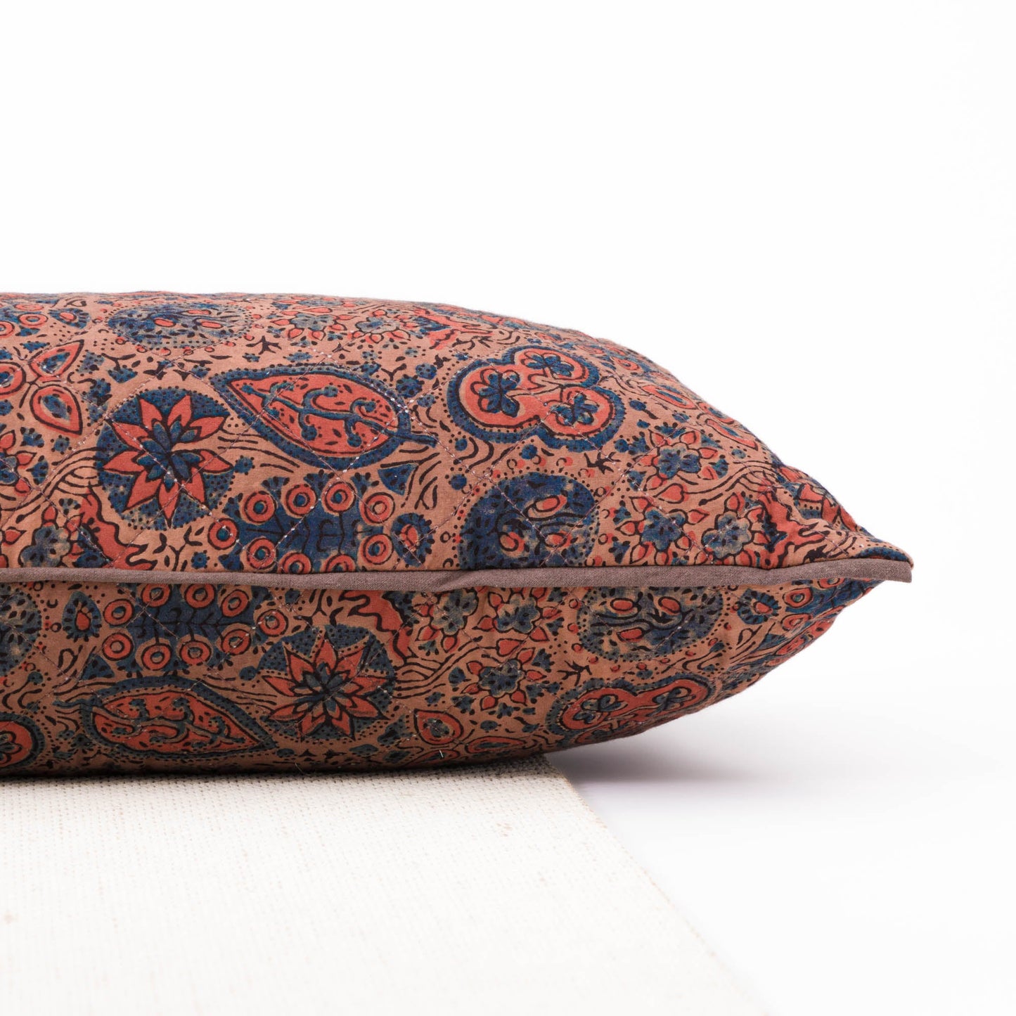Dusky Ajrakh Fig - Yoga Pillow Block Printed, Quilted, Yoga Pillows