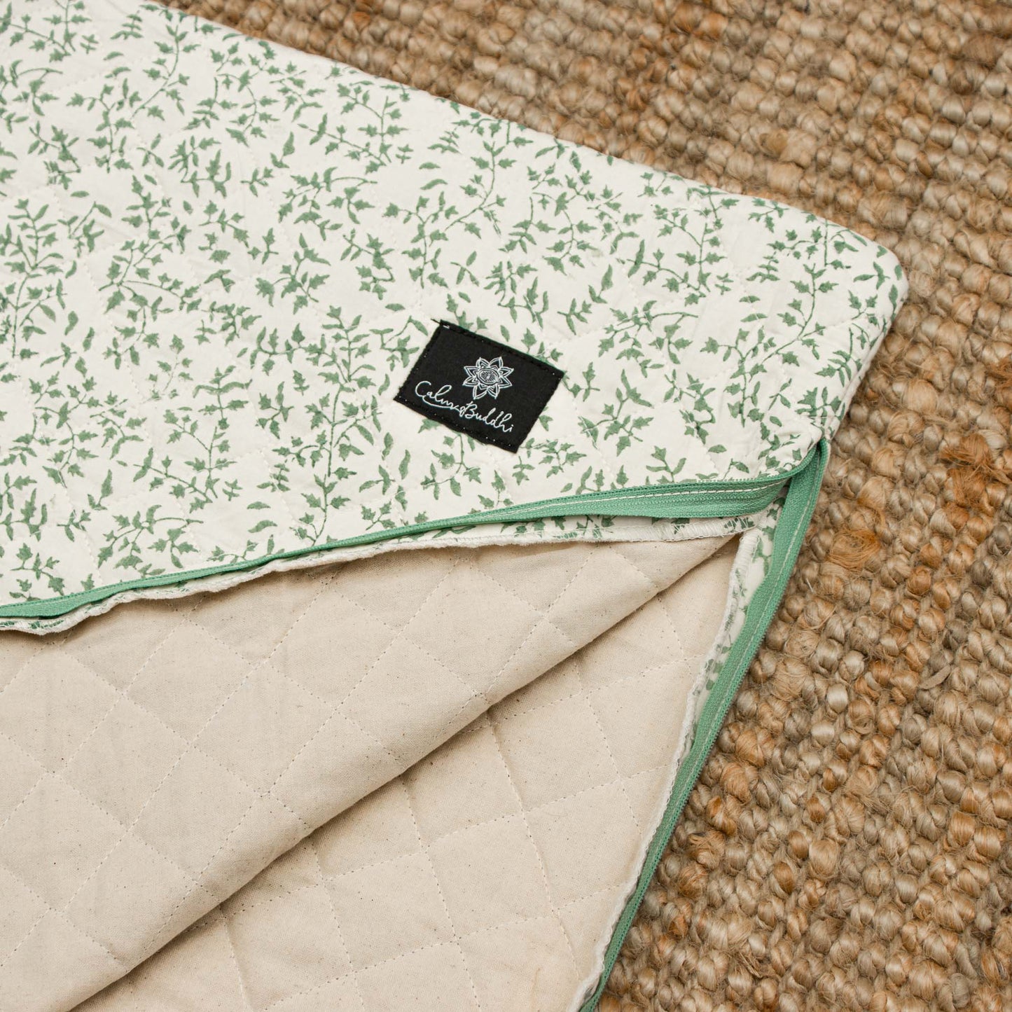 Holly - Sage Yoga Nidra and Meditation Futon Block Printed, Futons, karna, sage -xo