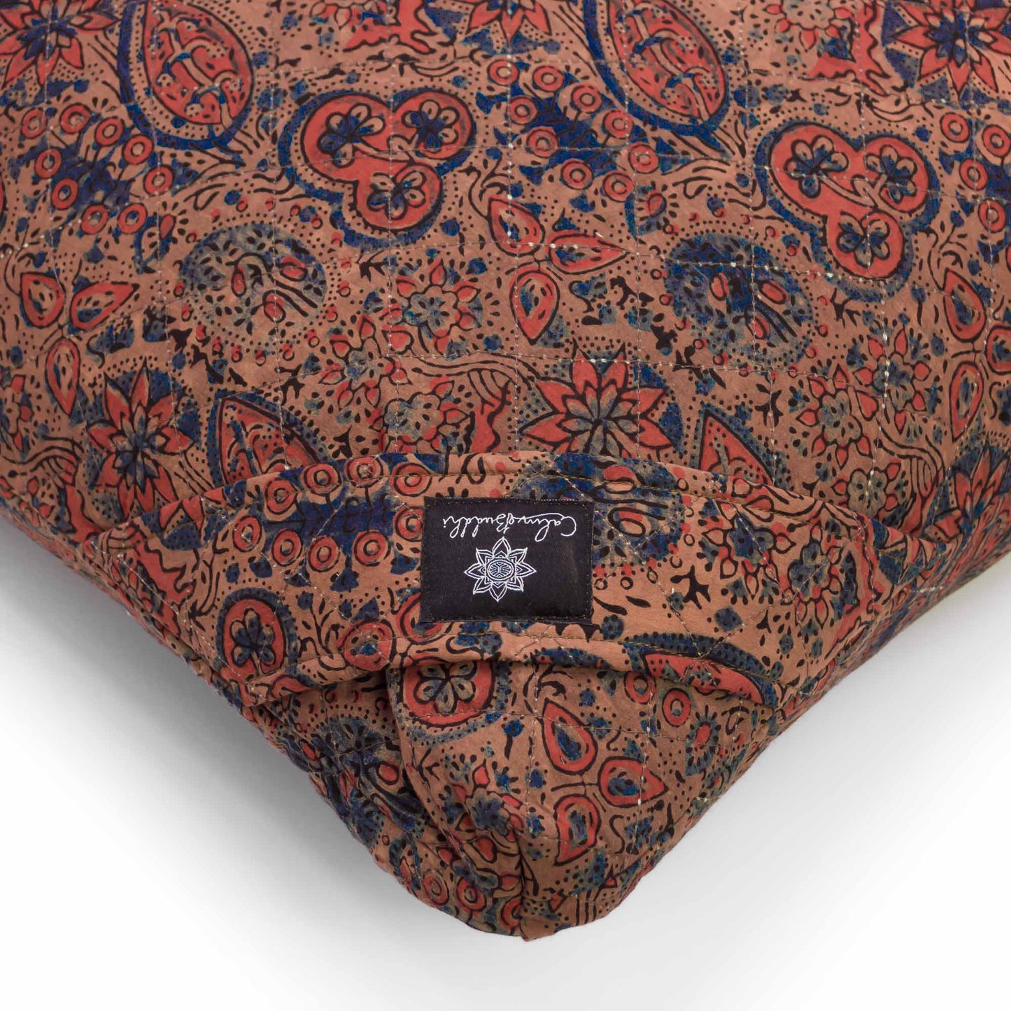 Meditation Cushion - Dusky Ajrakh Fig Leaf Zabuton Block Printed, Zabutons