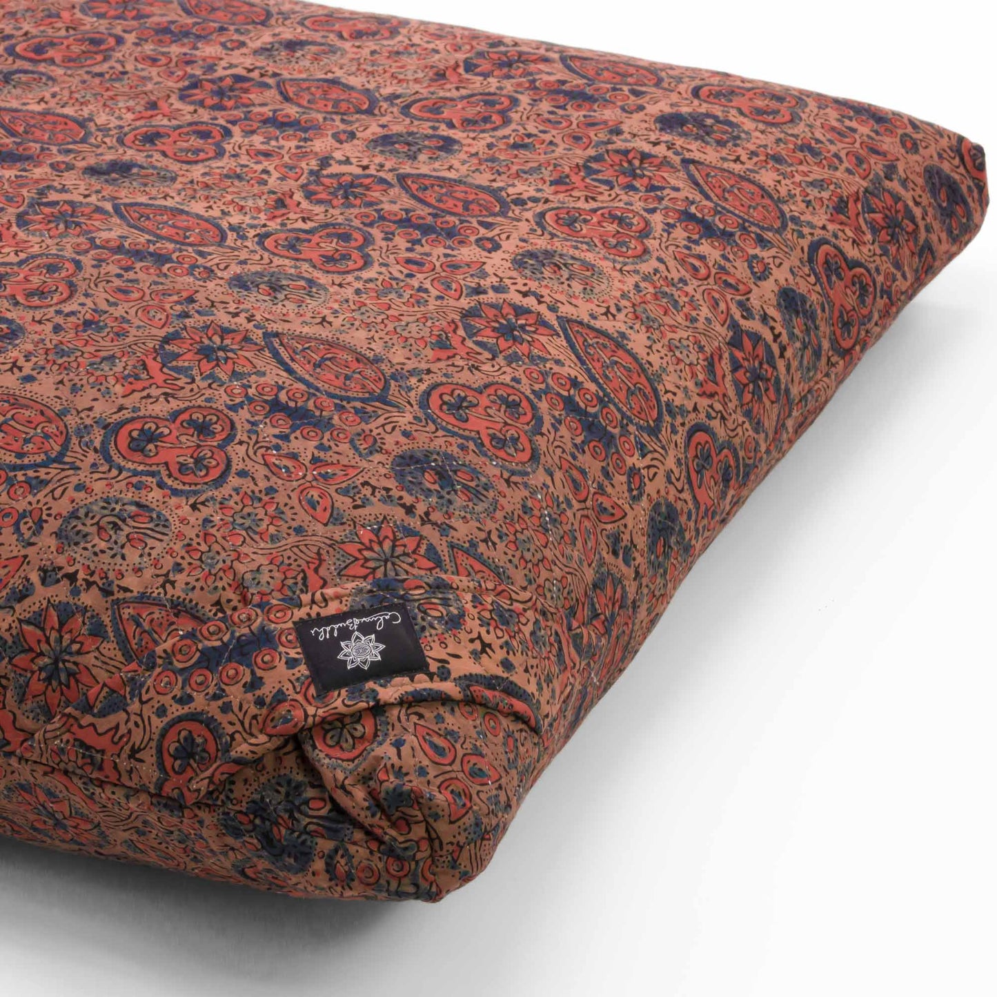 Meditation Cushion - Dusky Ajrakh Fig Leaf Zabuton Block Printed, Zabutons