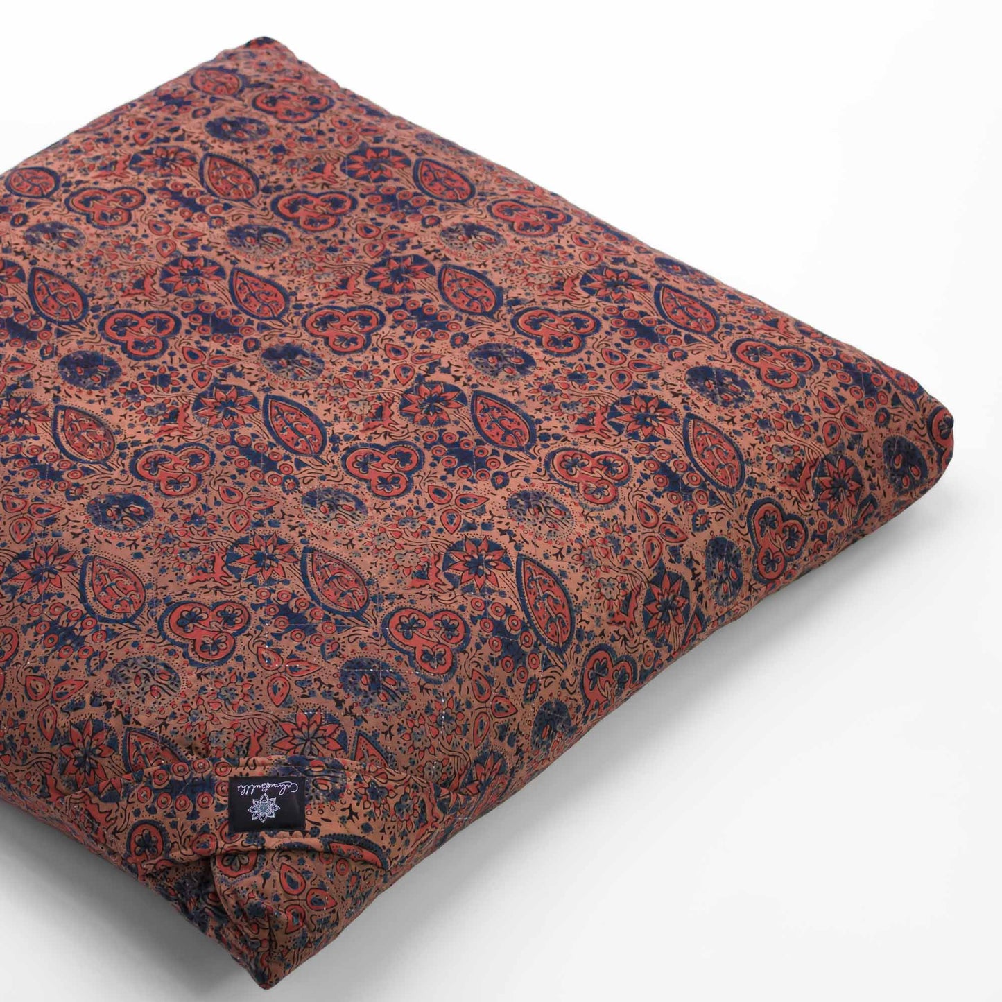 Meditation Cushion - Dusky Ajrakh Fig Leaf Zabuton Block Printed, Zabutons
