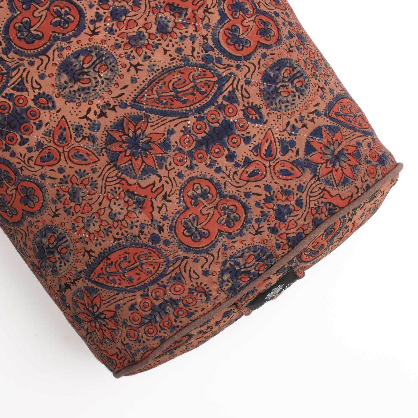 Oval Yoga Bolster- Dusky Ajrakh Fig Block Printed, Oval Bolsters