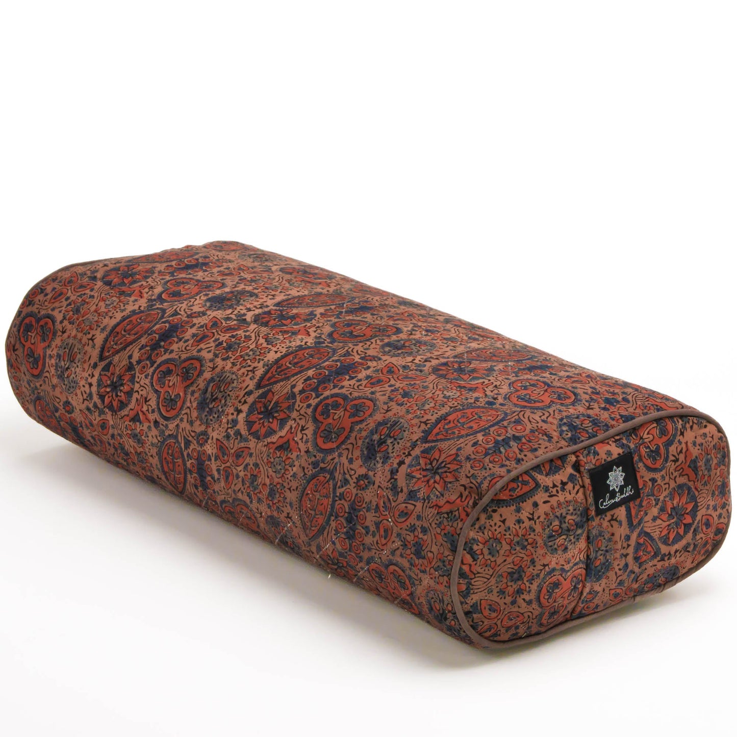 Oval Yoga Bolster- Dusky Ajrakh Fig Block Printed, Oval Bolsters