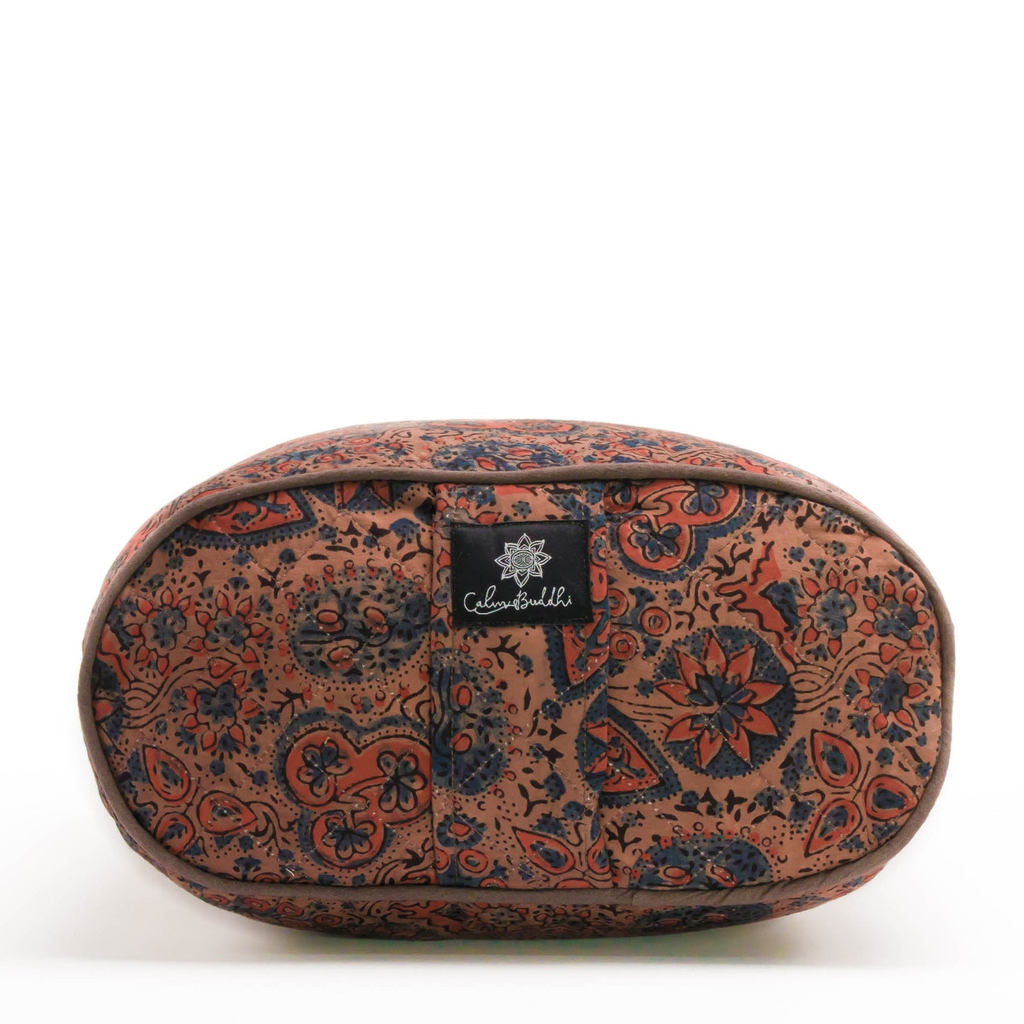 Oval Yoga Bolster- Dusky Ajrakh Fig Block Printed, Oval Bolsters