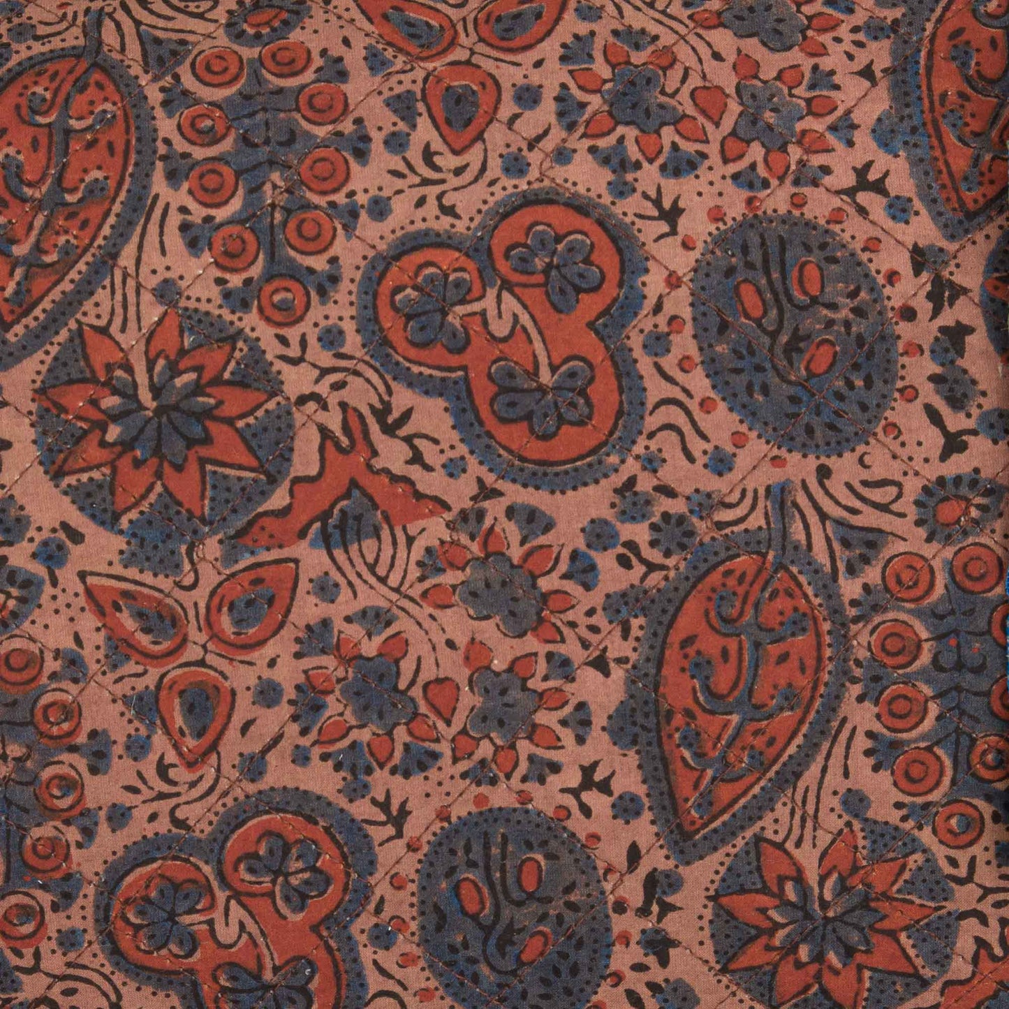 Round Meditation Cushion - Dusky Ajrakh Fig Zafu Block Printed, Zafus