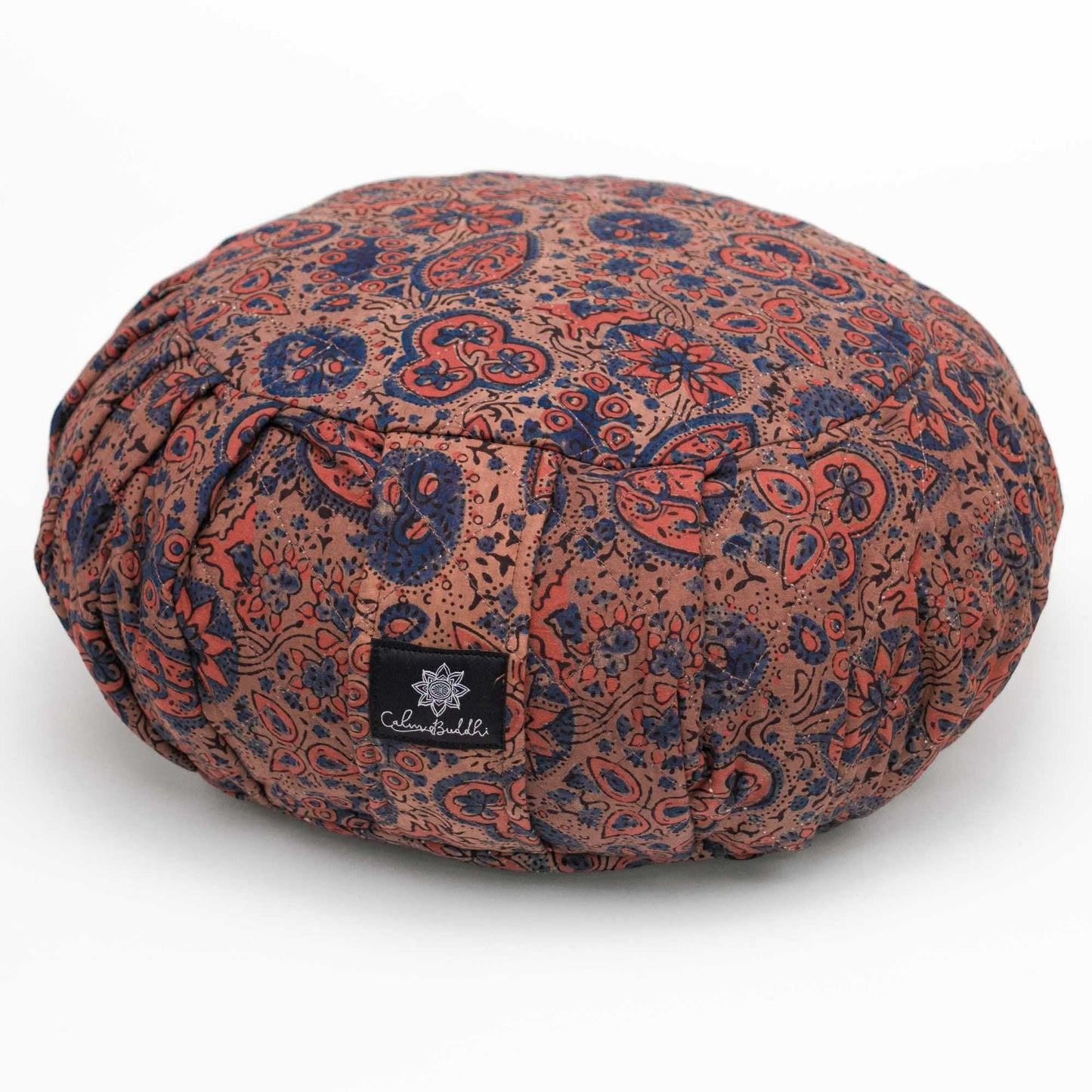 Round Meditation Cushion - Dusky Ajrakh Fig Zafu Block Printed, Zafus