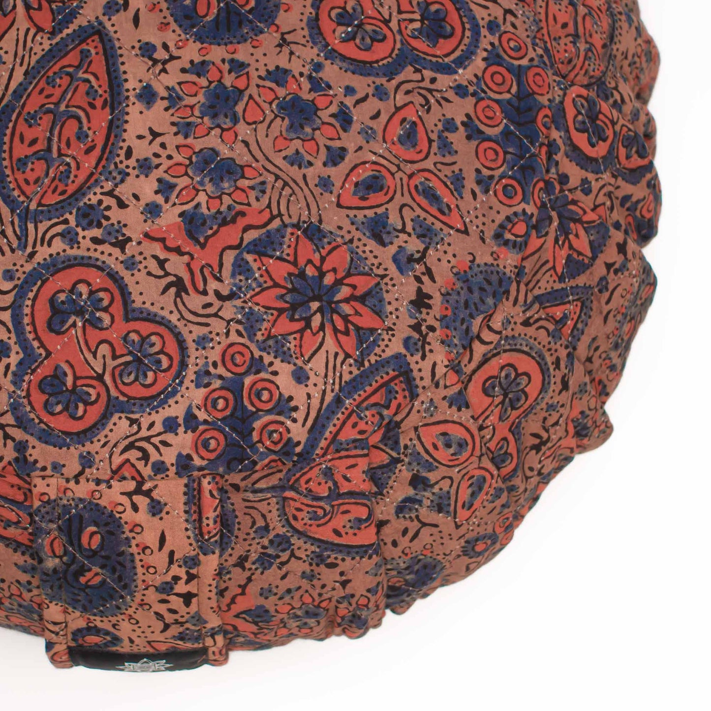 Round Meditation Cushion - Dusky Ajrakh Fig Zafu Block Printed, Zafus