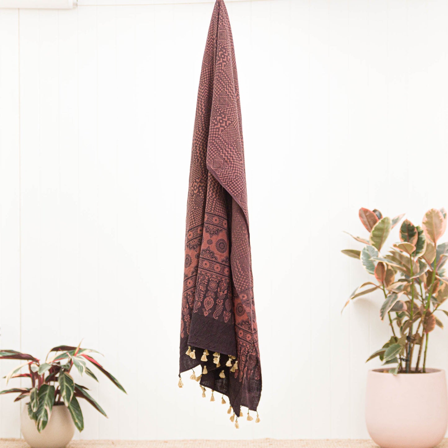 Ajrakh Purple Eve ~ Wool Natural Dye shawl Gifts, Scarves -xo