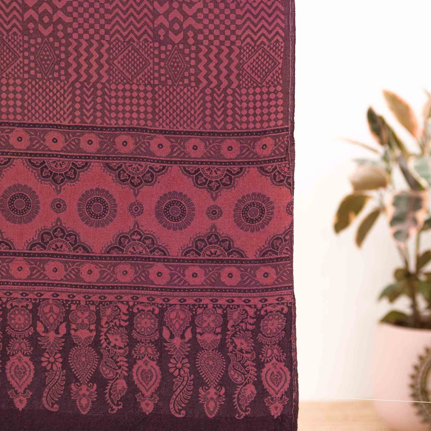 Ajrakh Purple Eve ~ Wool Natural Dye shawl Gifts, Scarves -xo