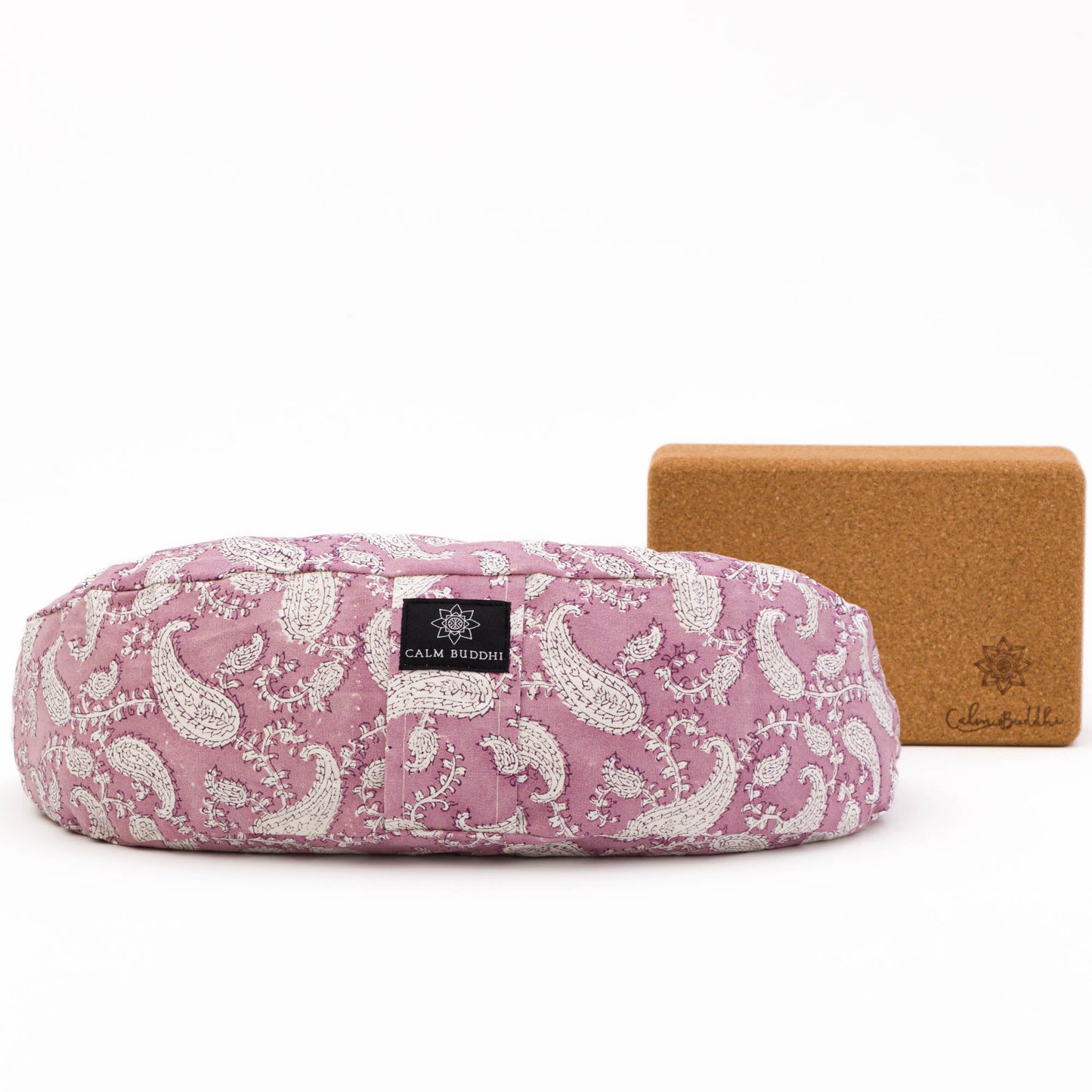 Crescent Meditation Cushion - Indi Rose Paisley Block Printed, Crescents, Indi Rose -xo