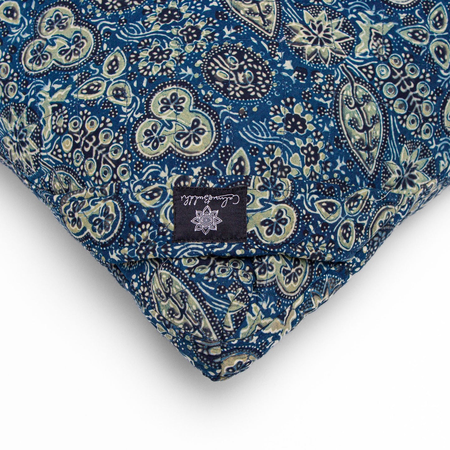 Meditation Cushion - Ajrakh Fig Leaf Zabuton Block Printed, Zabutons -xo