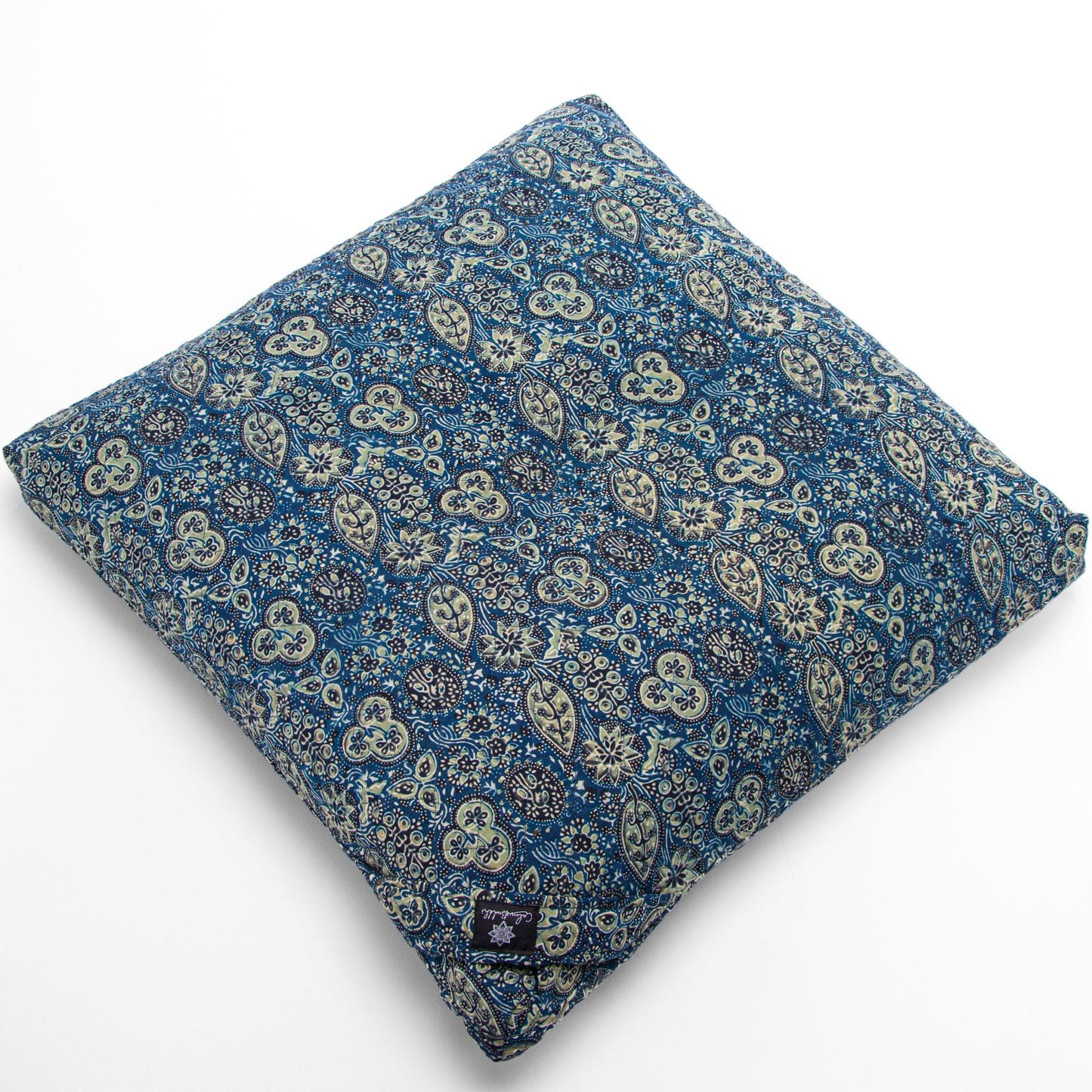 Meditation Cushion - Ajrakh Fig Leaf Zabuton Block Printed, Zabutons -xo