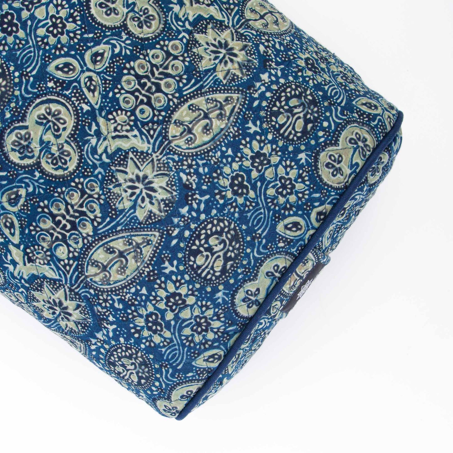 Oval Yoga Bolster- Ajrakh Fig Leaf Block Printed, Oval Bolsters -xo