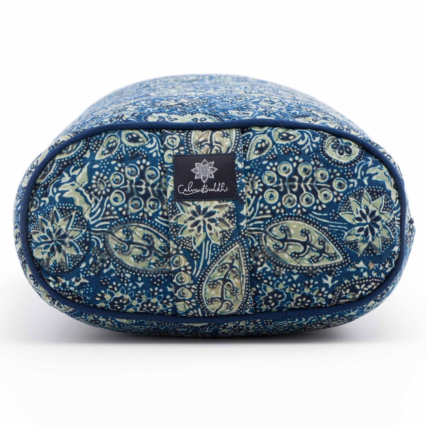 Oval Yoga Bolster- Ajrakh Fig Leaf Block Printed, Oval Bolsters -xo