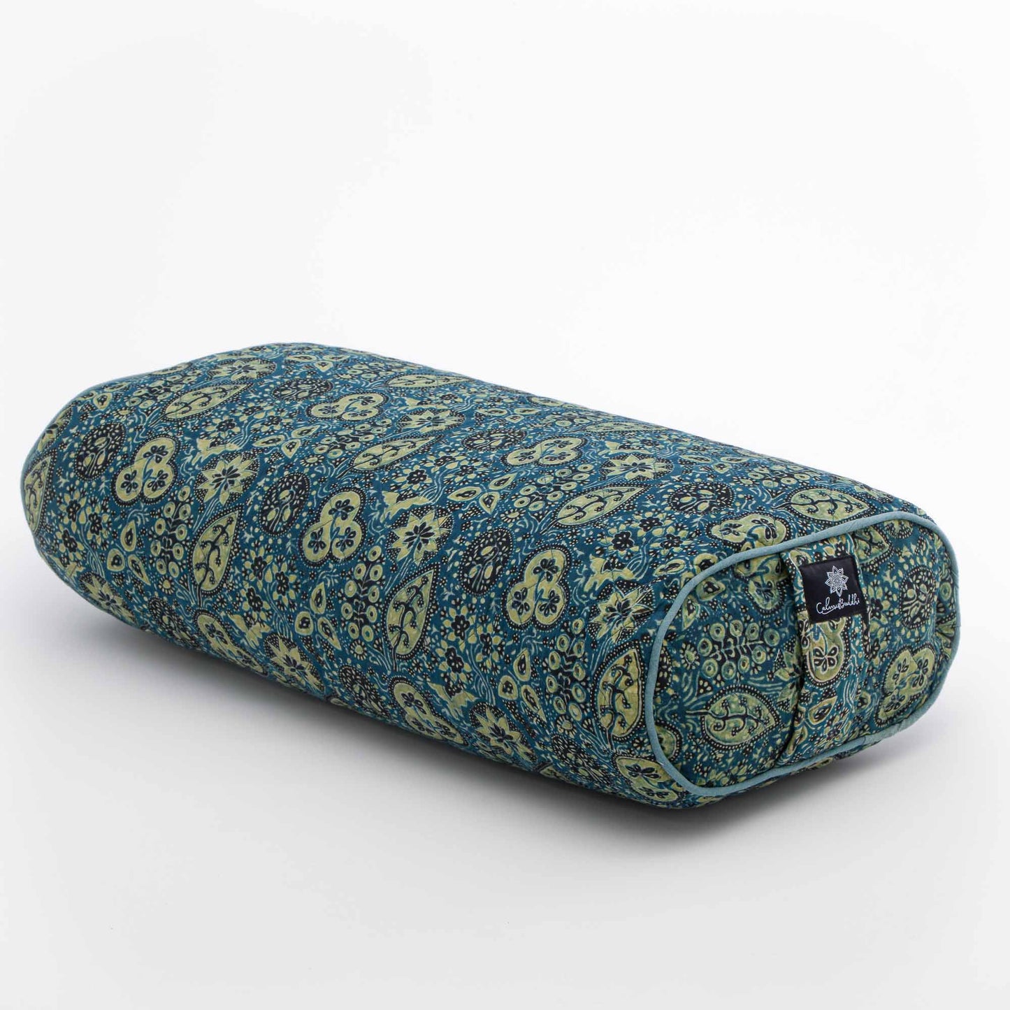 Oval Yoga Bolster- Ajrakh Fig Leaf Block Printed, Oval Bolsters -xo