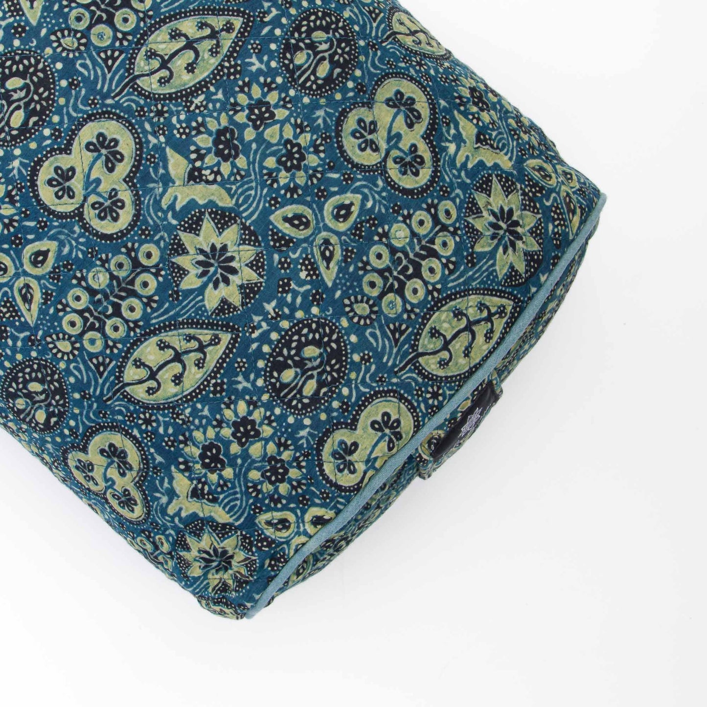 Oval Yoga Bolster- Ajrakh Fig Leaf Block Printed, Oval Bolsters -xo