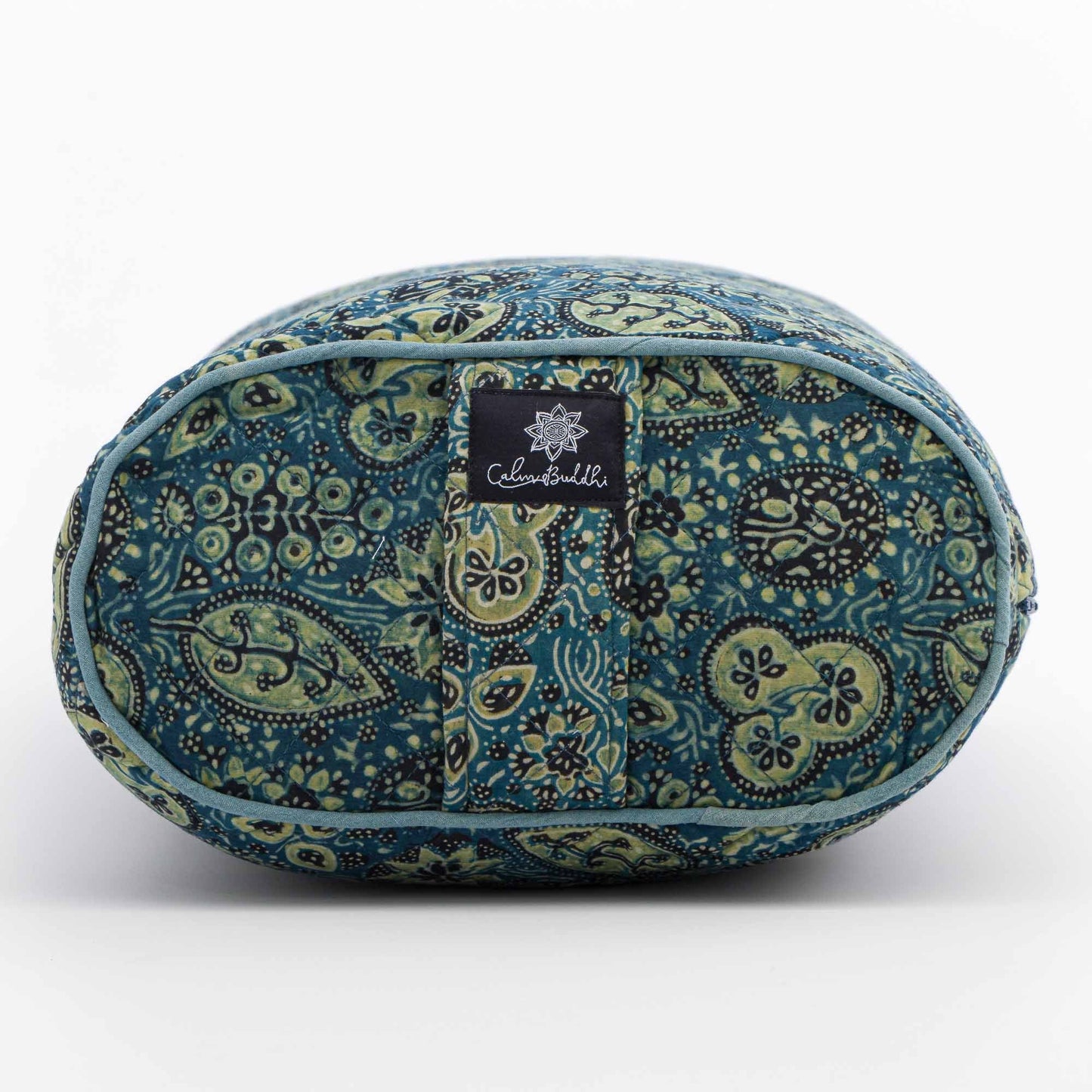Oval Yoga Bolster- Ajrakh Fig Leaf Block Printed, Oval Bolsters -xo