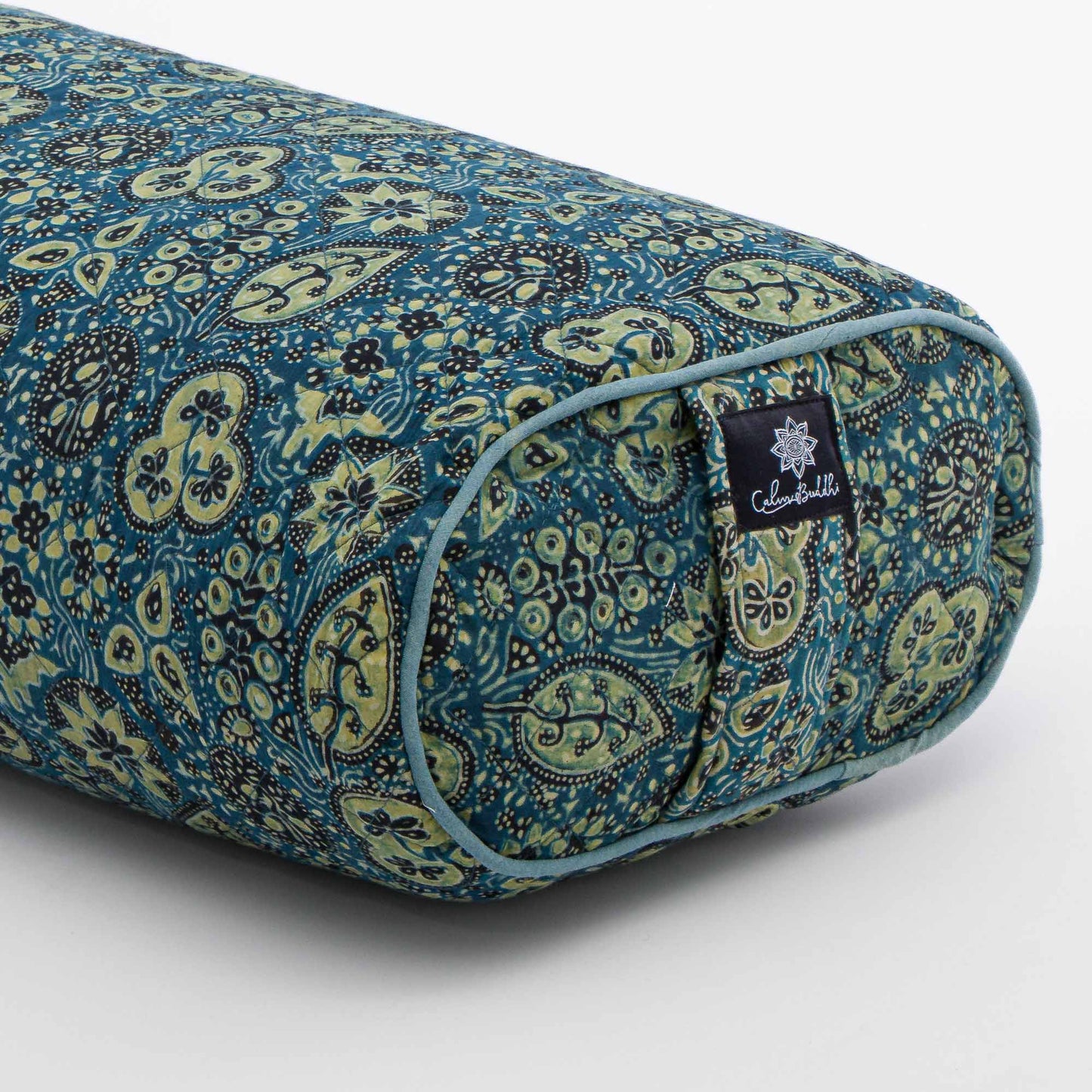 Oval Yoga Bolster- Ajrakh Fig Leaf Block Printed, Oval Bolsters -xo