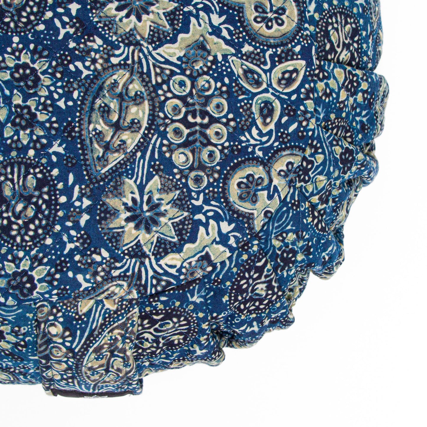 Round Meditation Cushion - Ajrakh Fig Leaf Block Printed, Zafus -xo