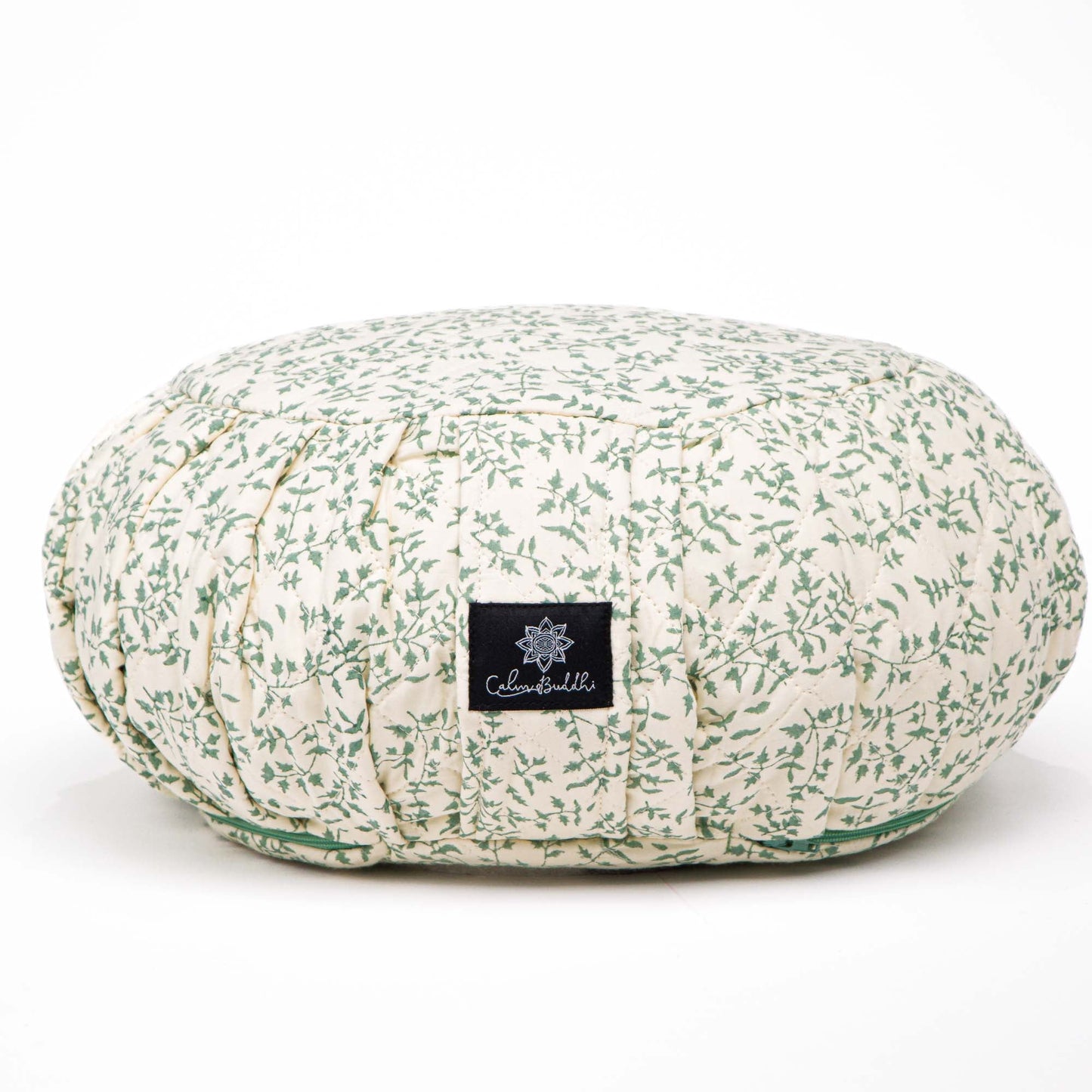 Round Meditation Cushion - Holly Sage Block Printed, karna, sage, Zafus -xo