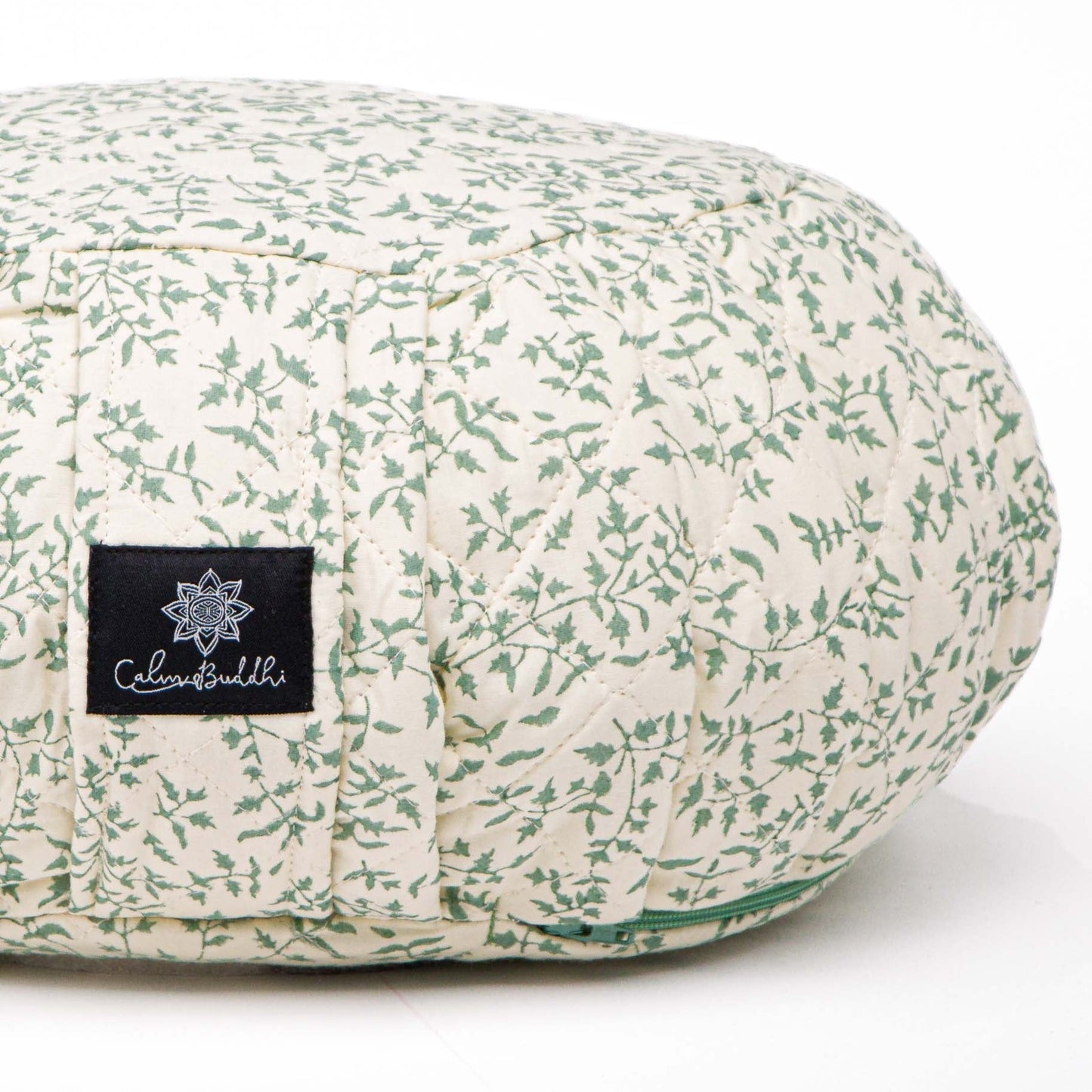 Round Meditation Cushion - Holly Sage Block Printed, karna, sage, Zafus -xo