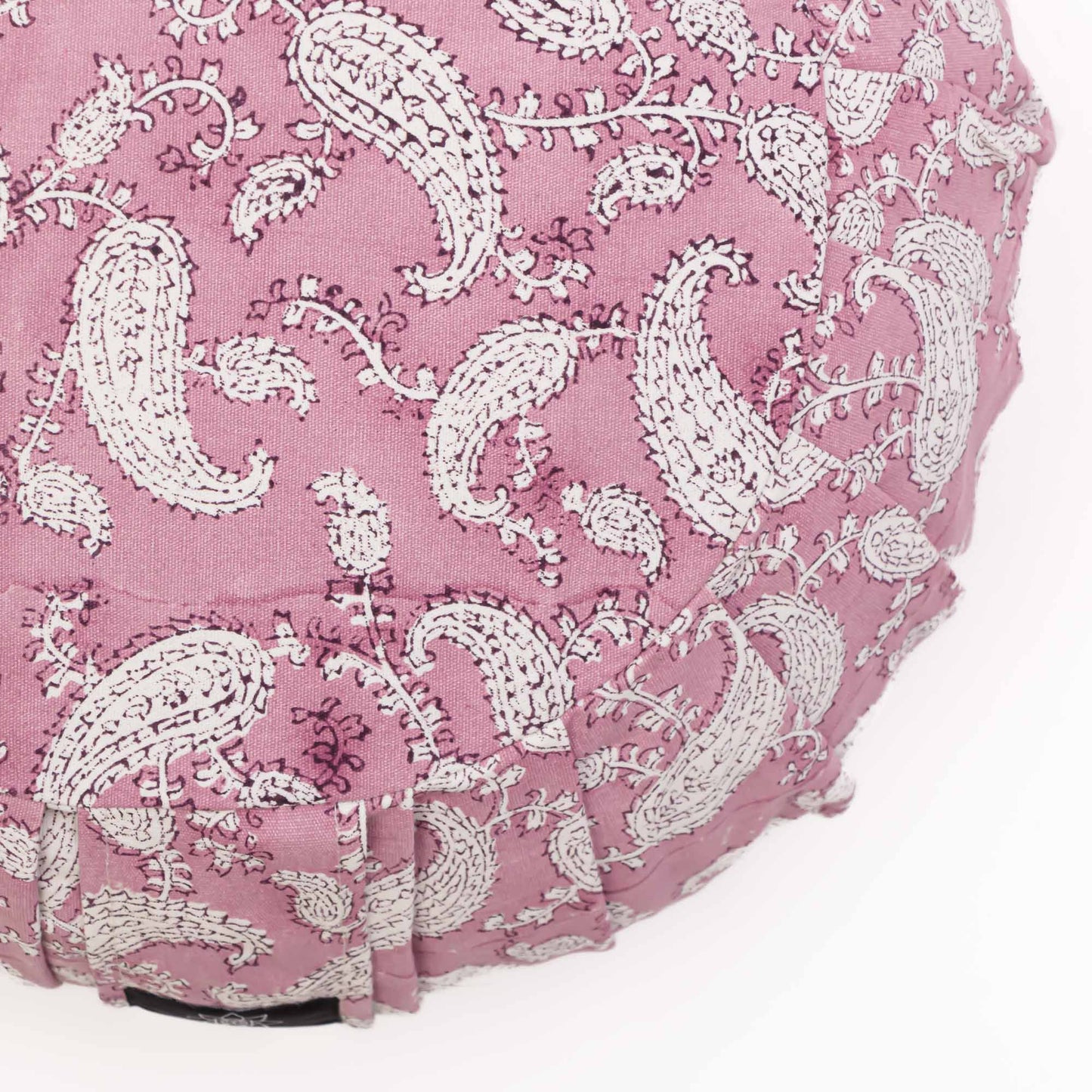 Round Meditation Cushion ~ Indi Rose Paisley Block Printed, Indi Rose, Zafus -xo