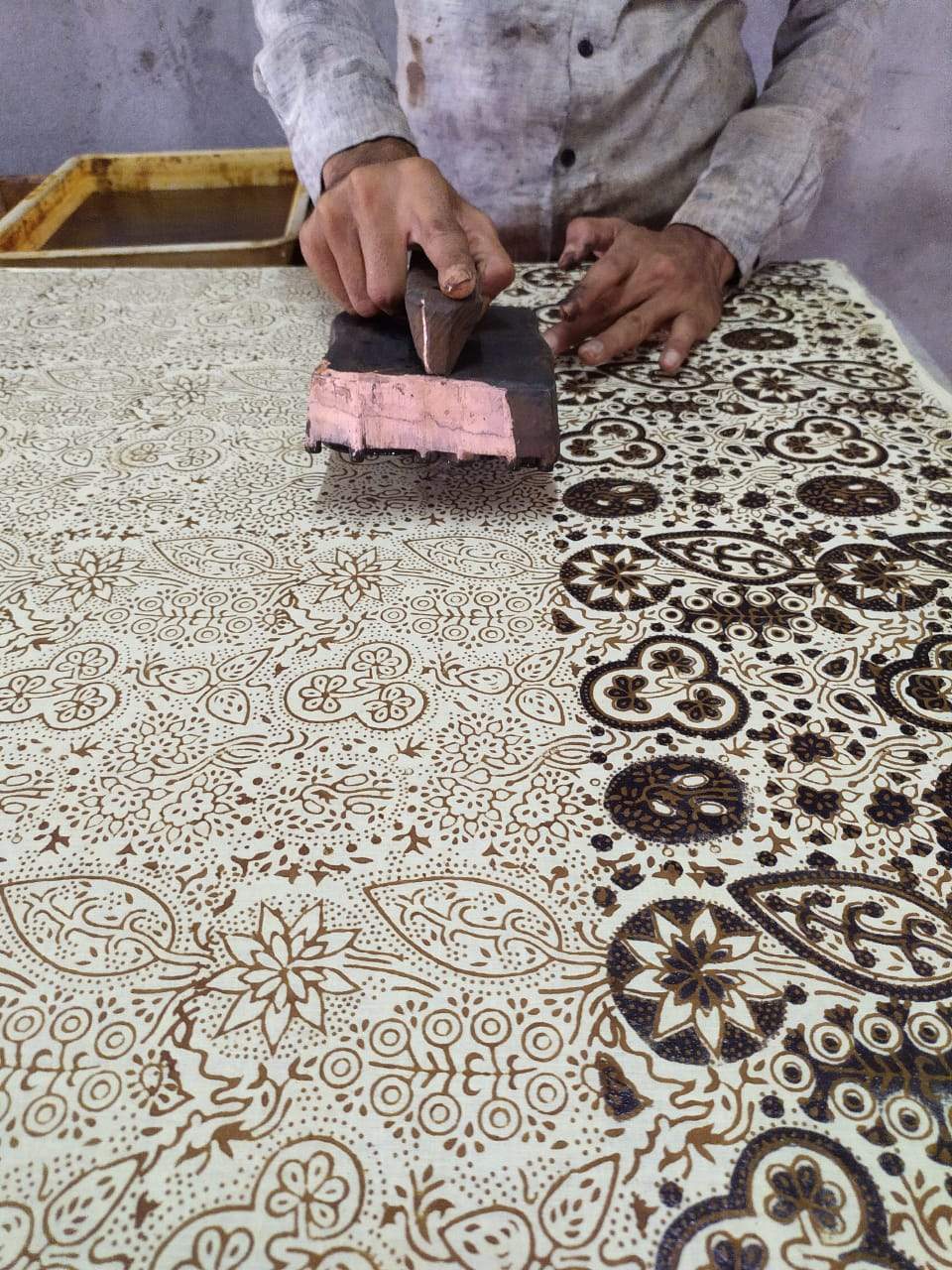 Meditation Cushion - Fig Leaf Ajrakh Zabuton-Block Printed, Zabutons-xo