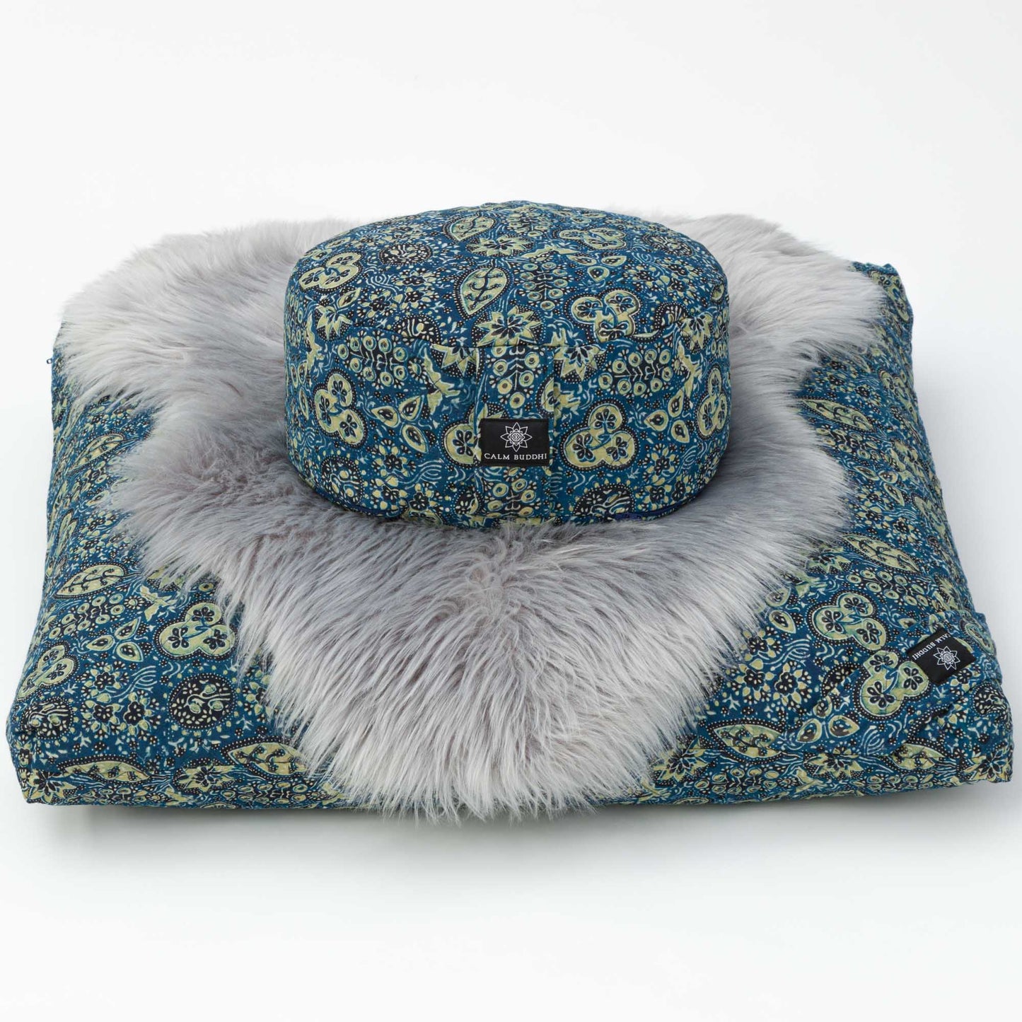 Ajrakh Fig Leaf Blue - Meditation Comfort Bundle zafuzab-set -xo