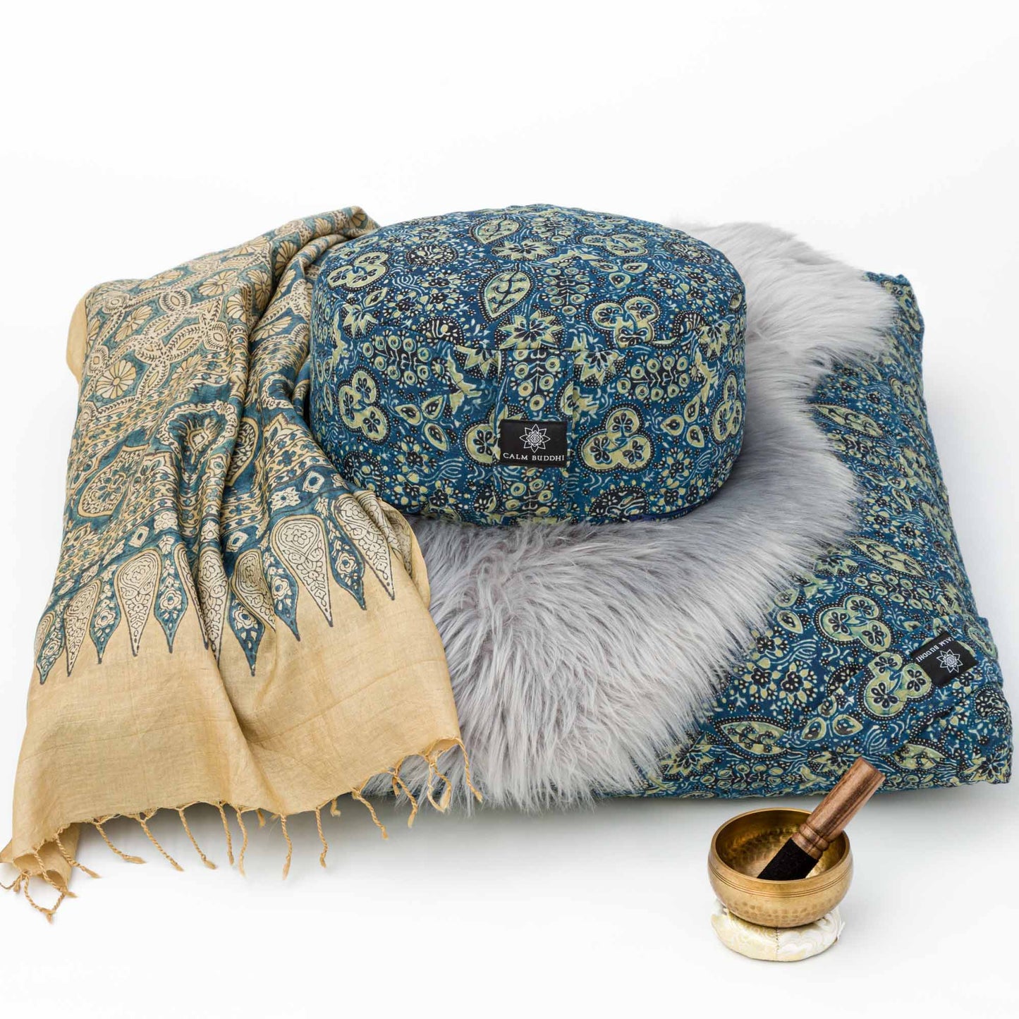 Ajrakh Fig Leaf Blue - Meditation Comfort Bundle zafuzab-set -xo