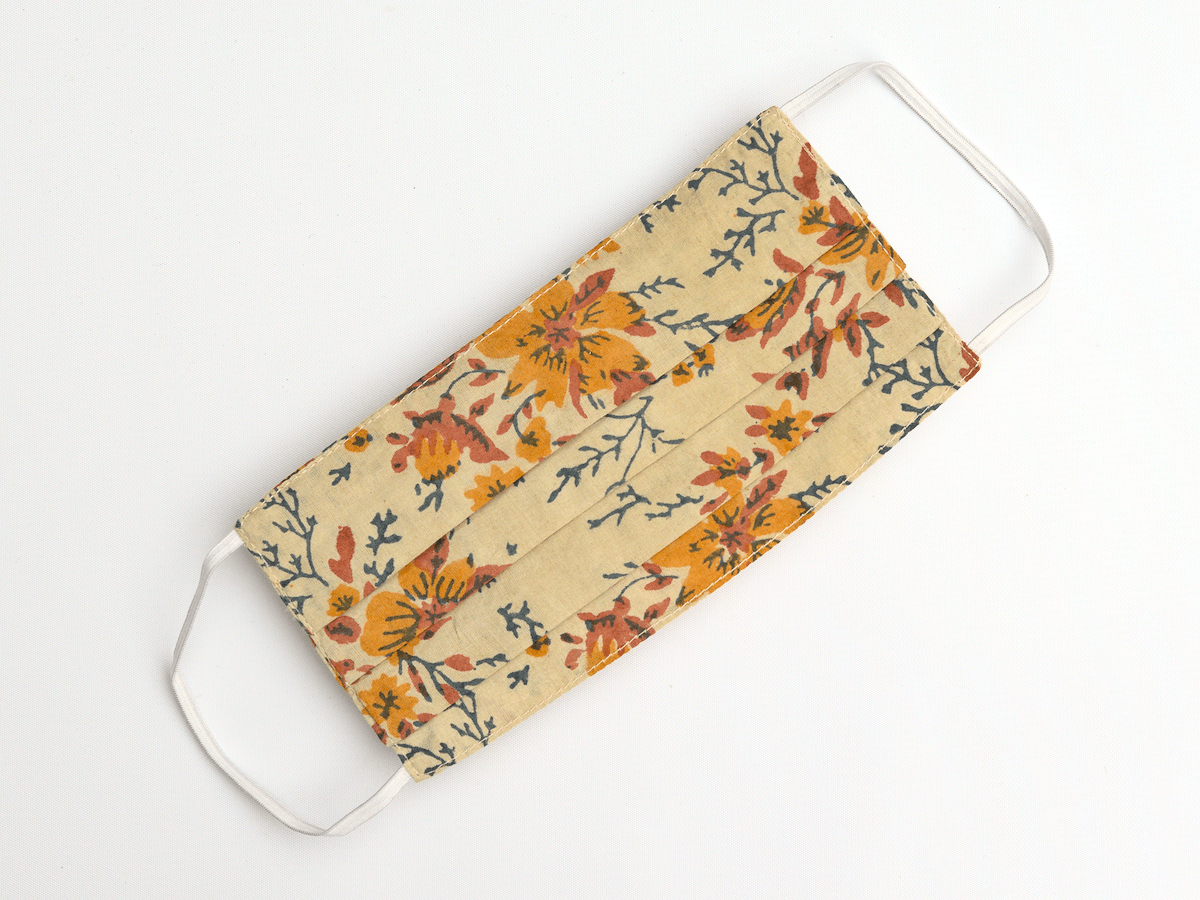 Ayurveda - Infused Natural Dye Mask-Yoga Accessories-Block Printed, Face Masks-Yellow Floral-