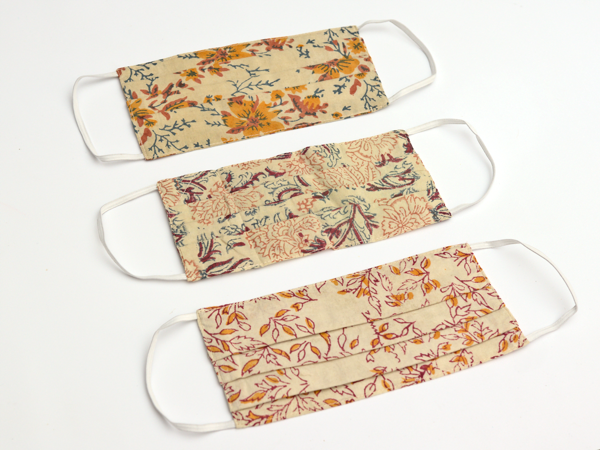 Ayurveda - Infused Natural Dye Mask-Yoga Accessories-Block Printed, Face Masks-Yellow Floral-