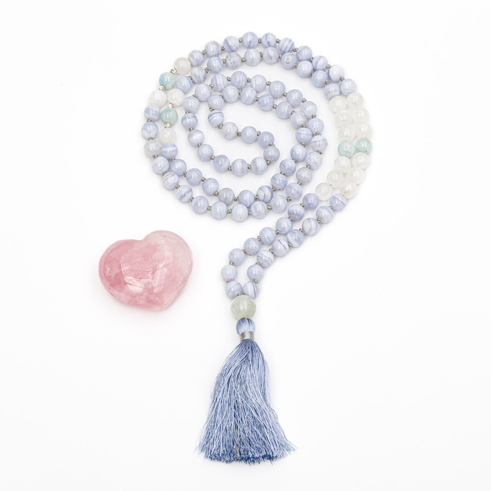 Blue Lace Agate (Vishuddha) Mala Mala beads -xo