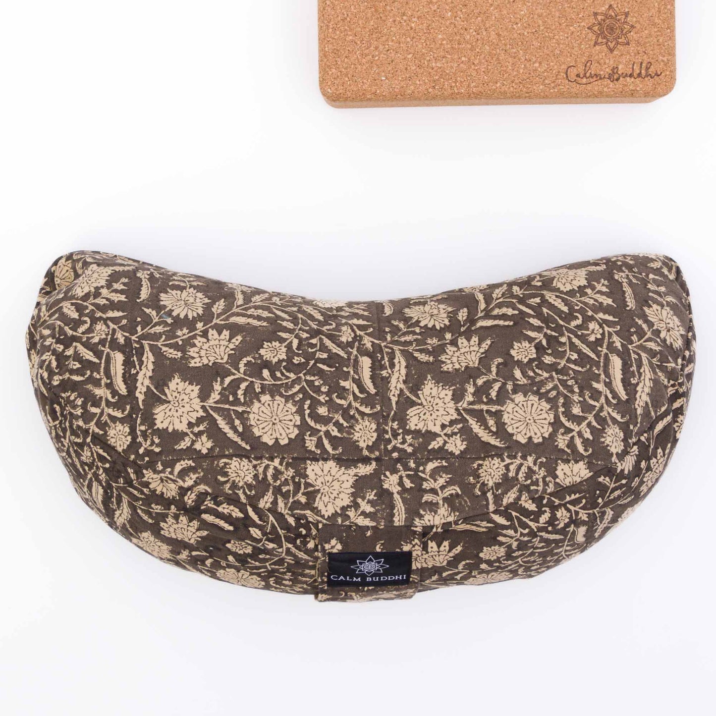 Crescent Meditation Cushion - Bhumi Garden Ananda, Block Printed, Crescents -xo