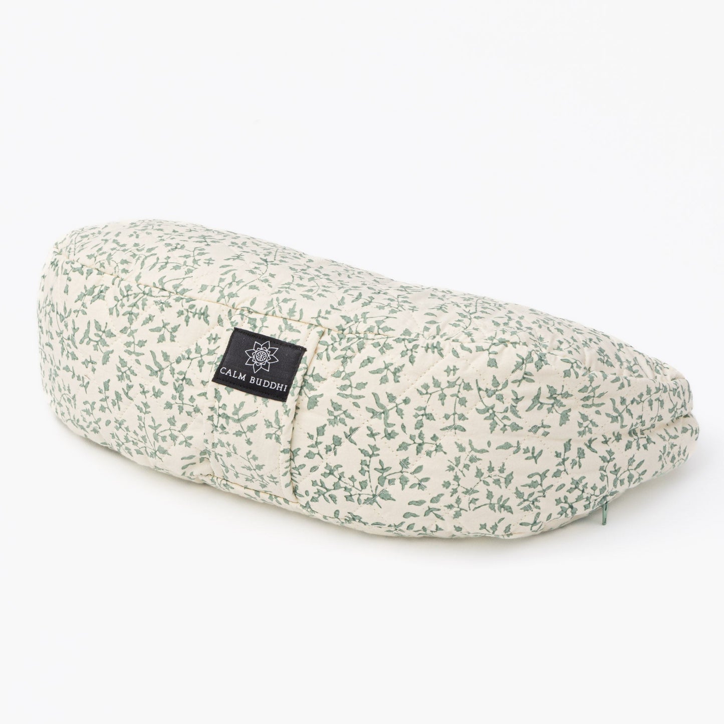 Crescent Meditation Cushion - Holly Sage Block Printed, Crescents, Quilted -xo