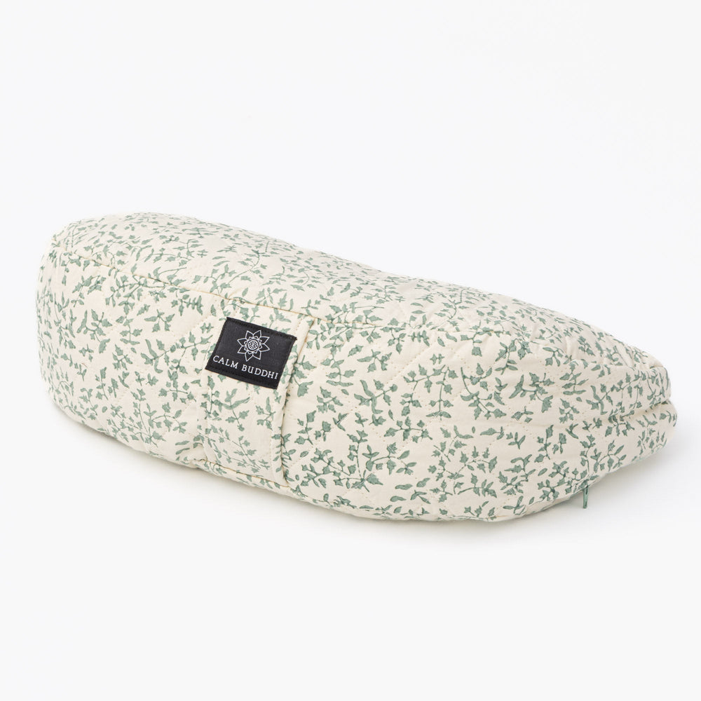 
                  
                    Crescent Meditation Cushion - Holly Sage Block Printed, Crescents, Quilted -xo
                  
                