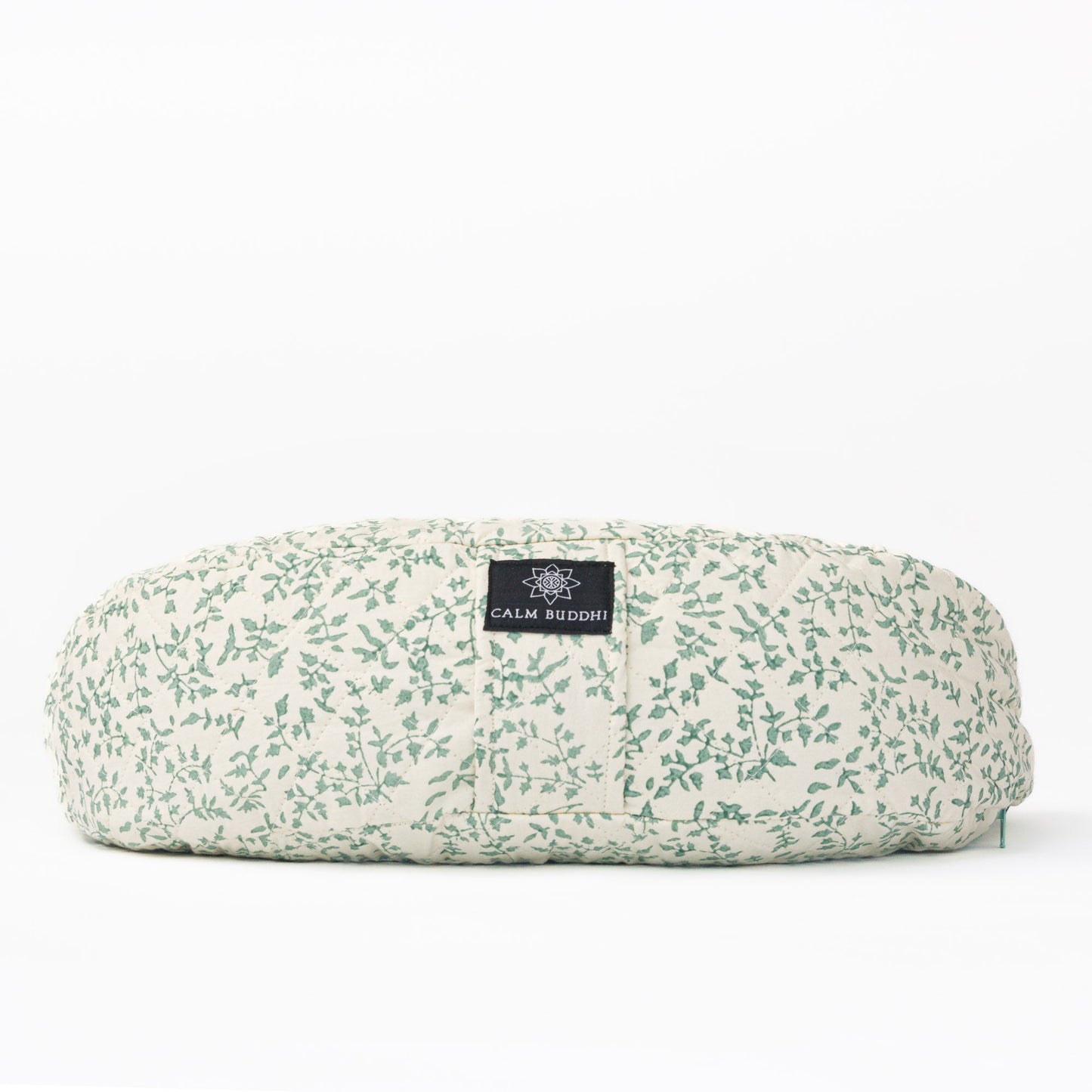 Crescent Meditation Cushion - Holly Sage Block Printed, Crescents, Quilted -xo
