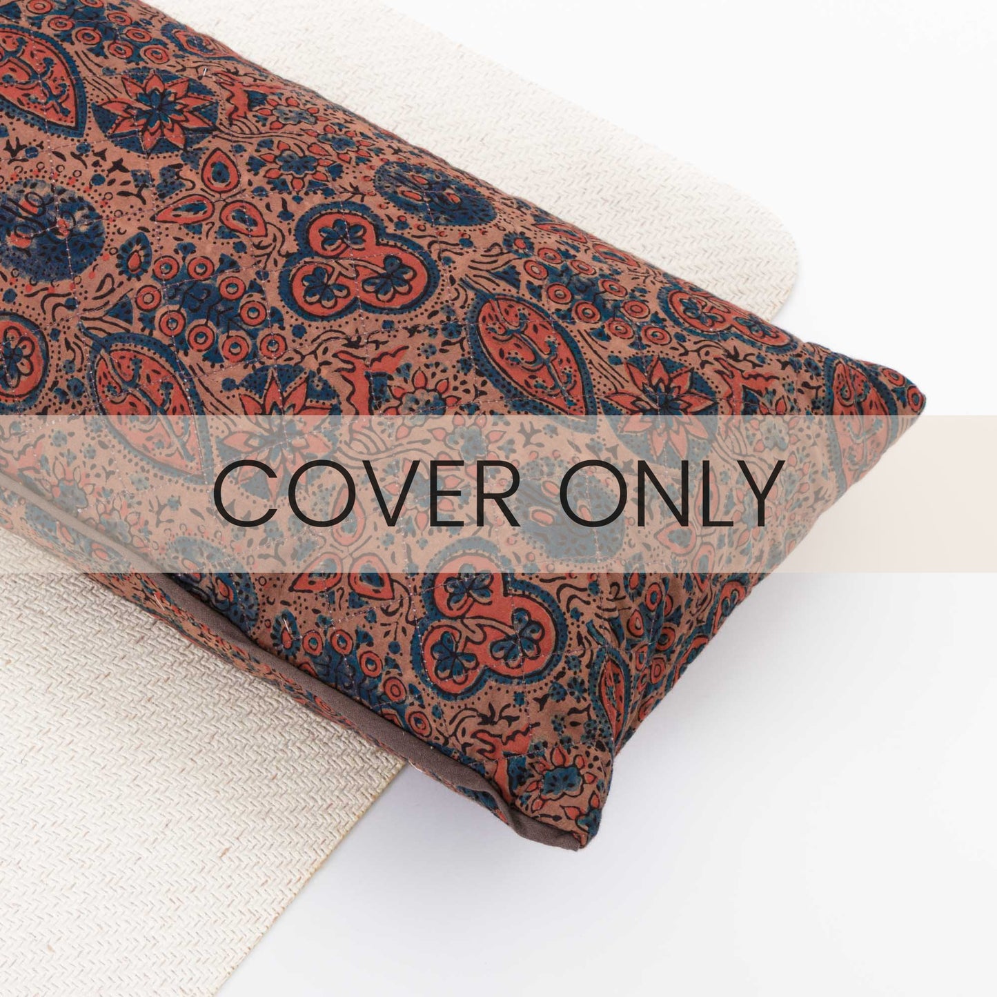 Dusky Ajrakh Fig - Yoga Pillow Block Printed, Quilted, Yoga Pillows
