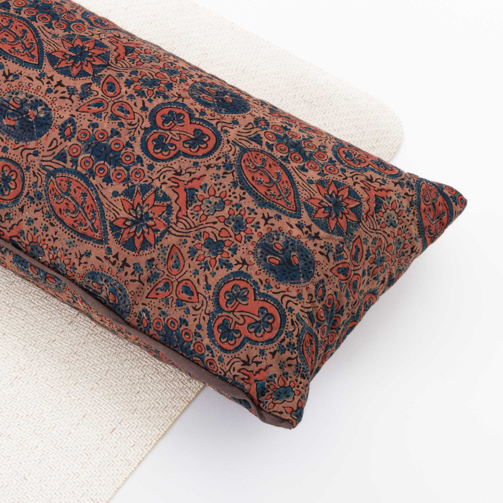 Dusky Ajrakh Fig - Yoga Pillow Block Printed, Quilted, Yoga Pillows