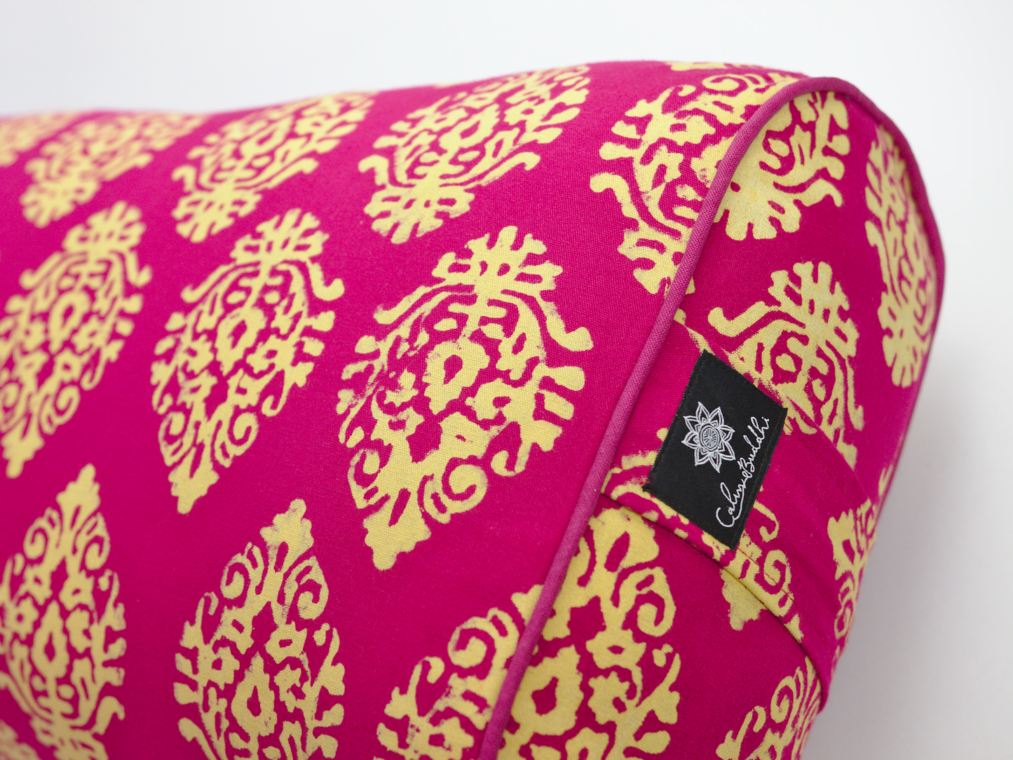 Indian Motif Fuchsia Oval Yoga Bolster-Yoga Bolster-Block Printed, Oval Bolsters-