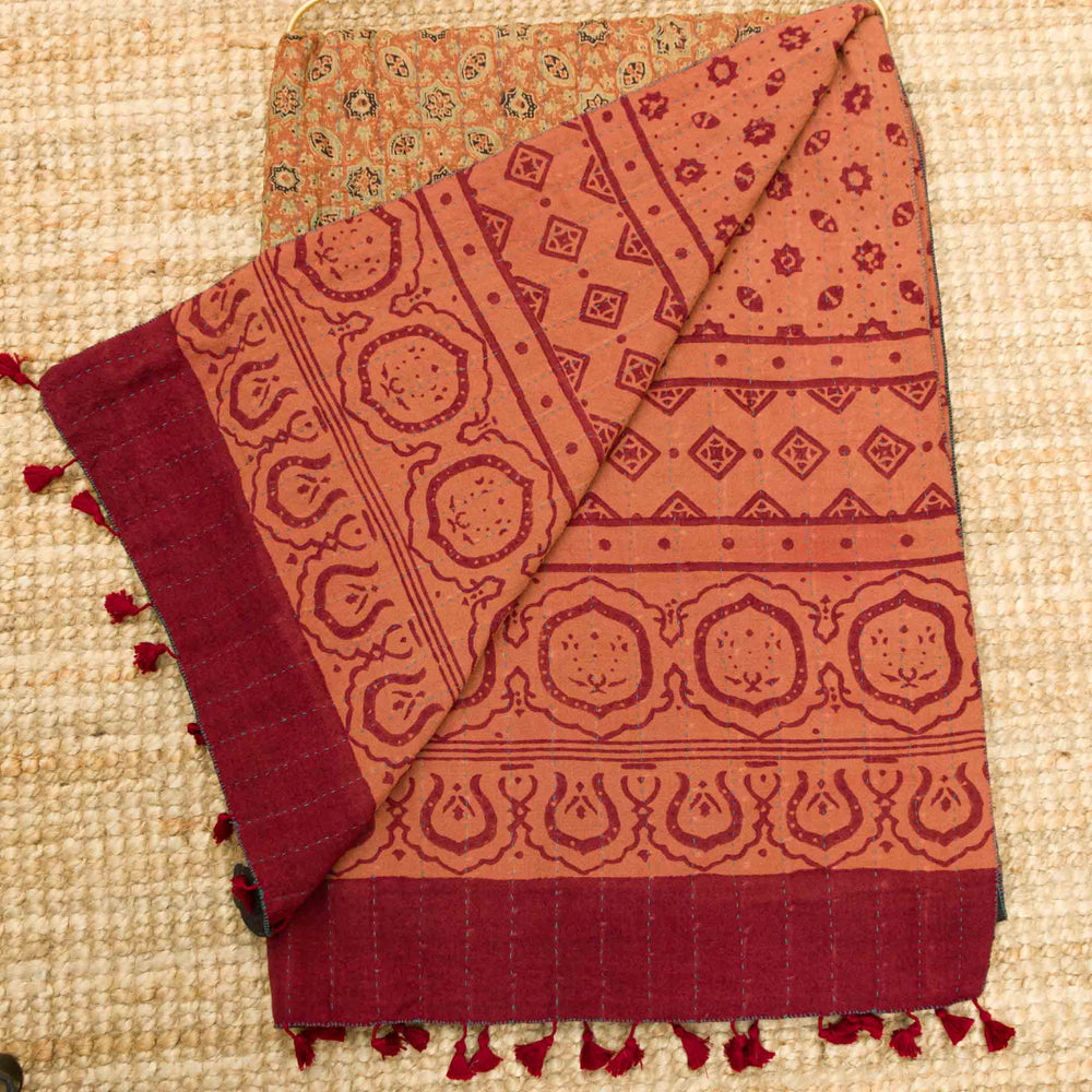 
                  
                    Indigo Madder root ~  Wool-silk Natural Dye Reversible Shawl
                  
                