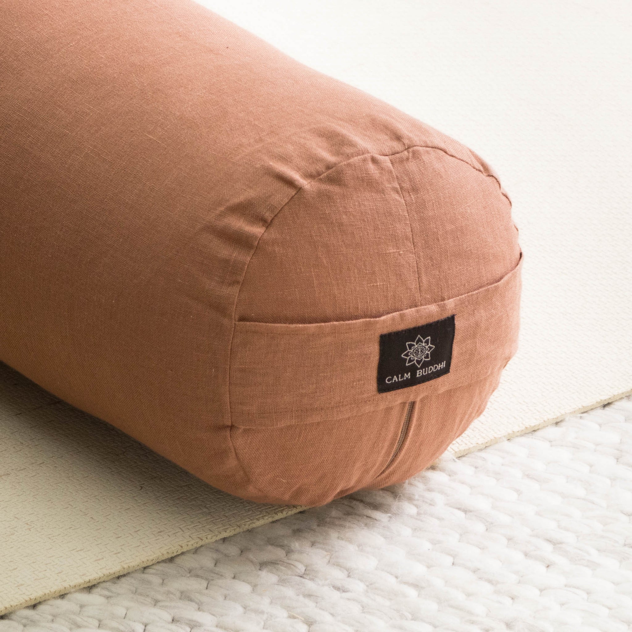 Mocha Linen - Round Yoga Bolster COVER ONLY