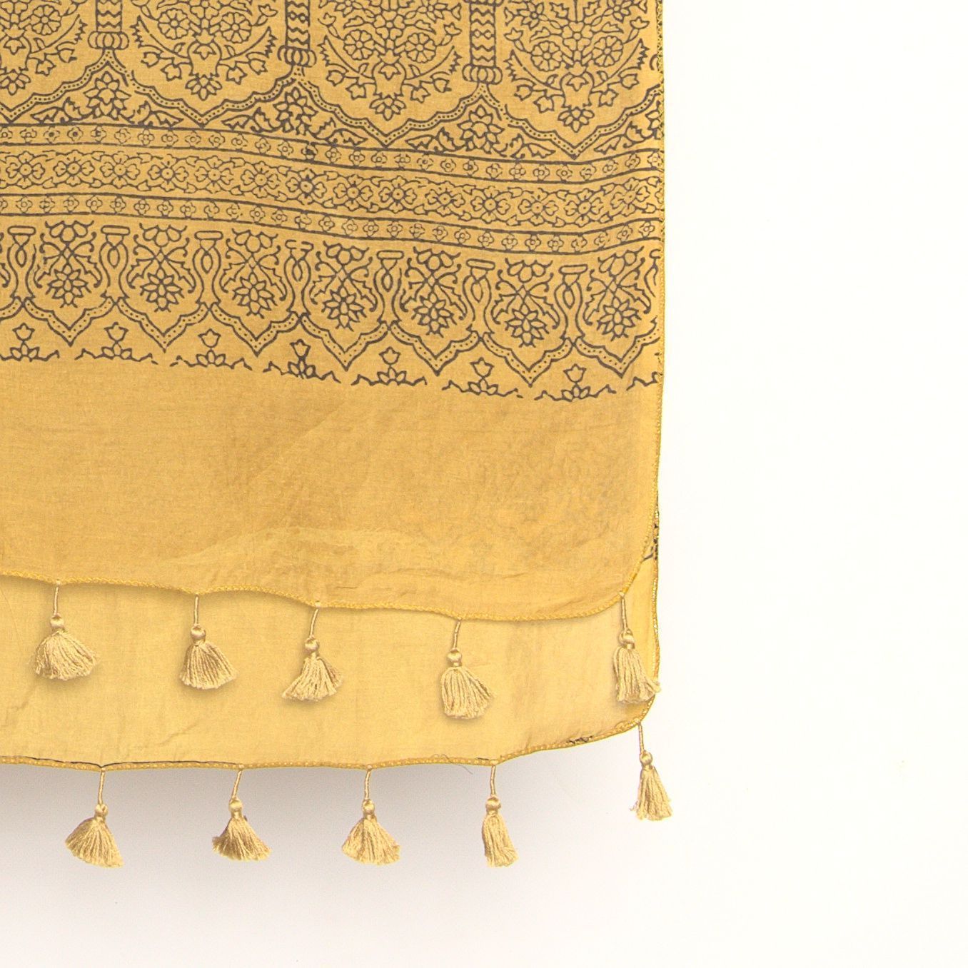 Mustard Flower Ajrakh Natural Dye Scarf-Scarf-Gifts, Scarves-