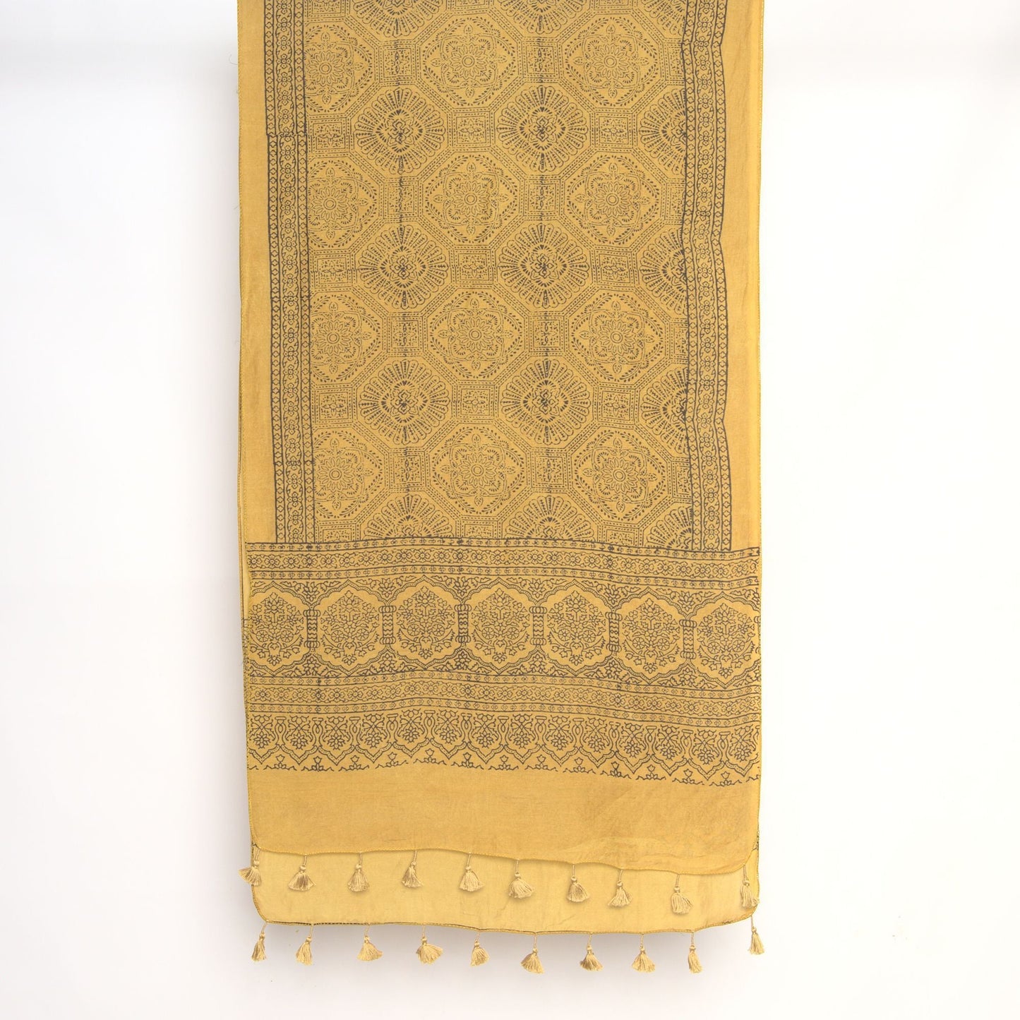 Mustard Flower Ajrakh Natural Dye Scarf-Scarf-Gifts, Scarves-