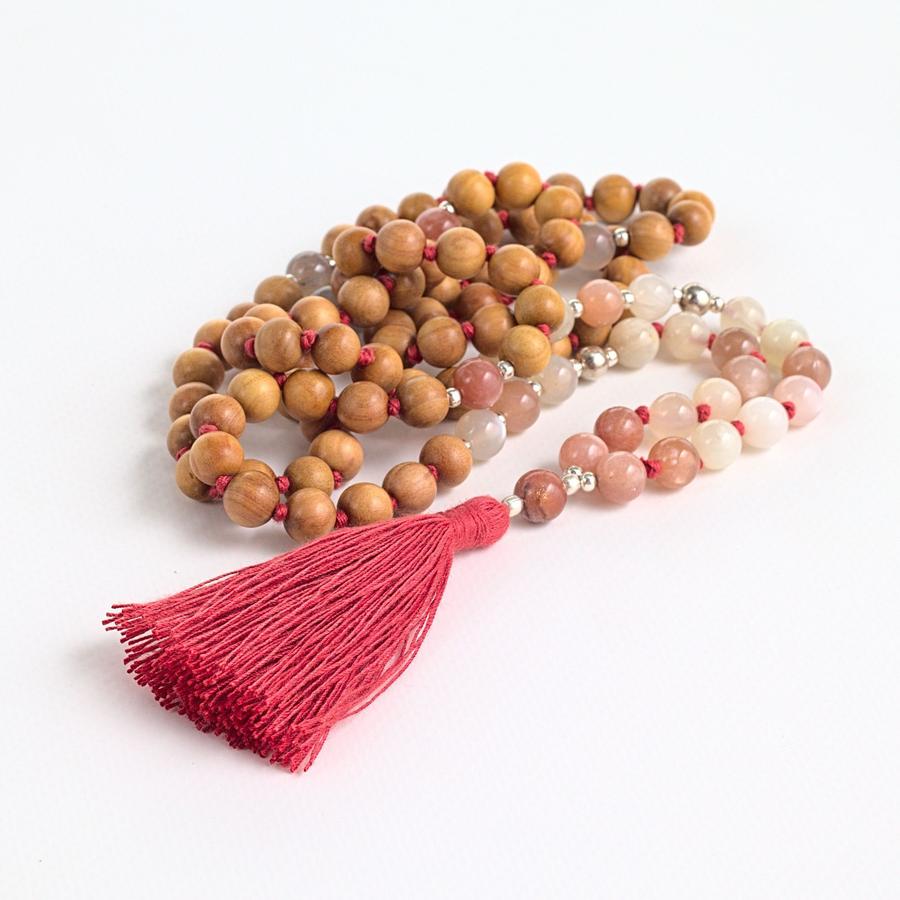 Mysore Sandalwood and Moonstone Mala-Mala beads-xo