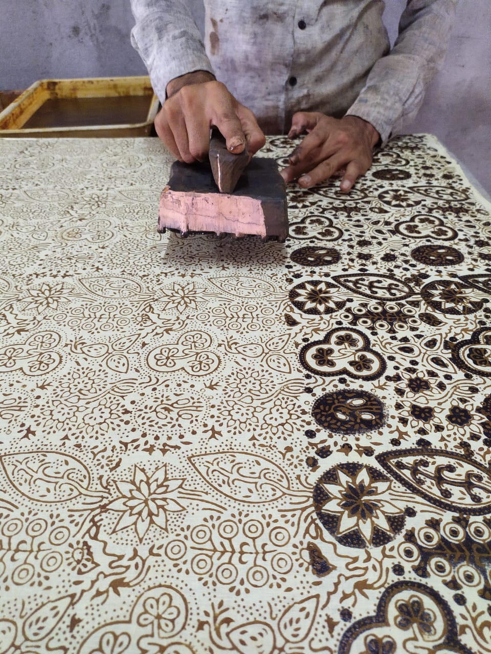 Oval Yoga Bolster- Ajrakh Fig Leaf-Block Printed, Oval Bolsters-xo