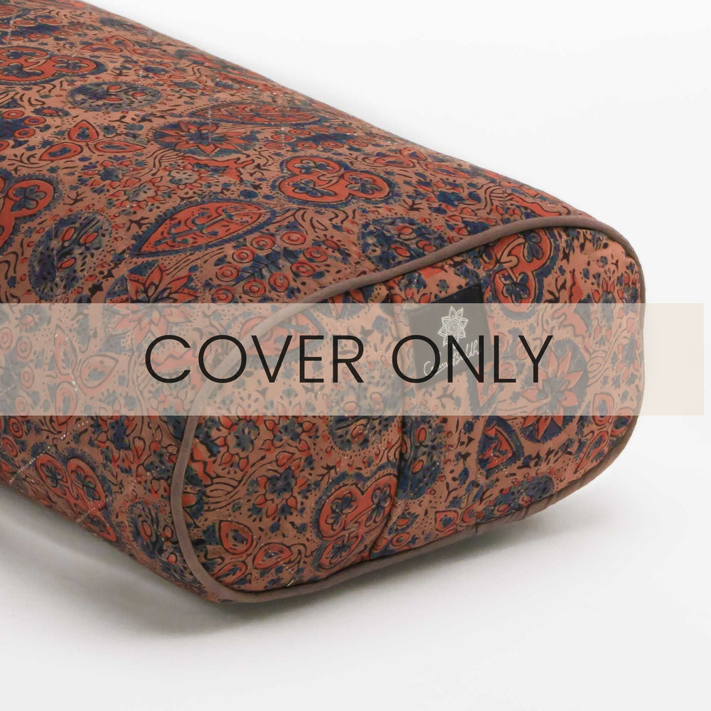 Oval Yoga Bolster- Dusky Ajrakh Fig Block Printed, Oval Bolsters