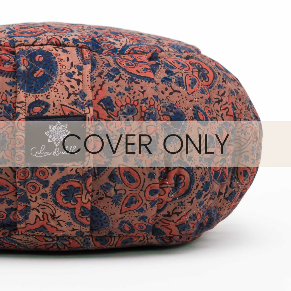 Round Meditation Cushion - Dusky Ajrakh Fig Zafu Block Printed, Zafus