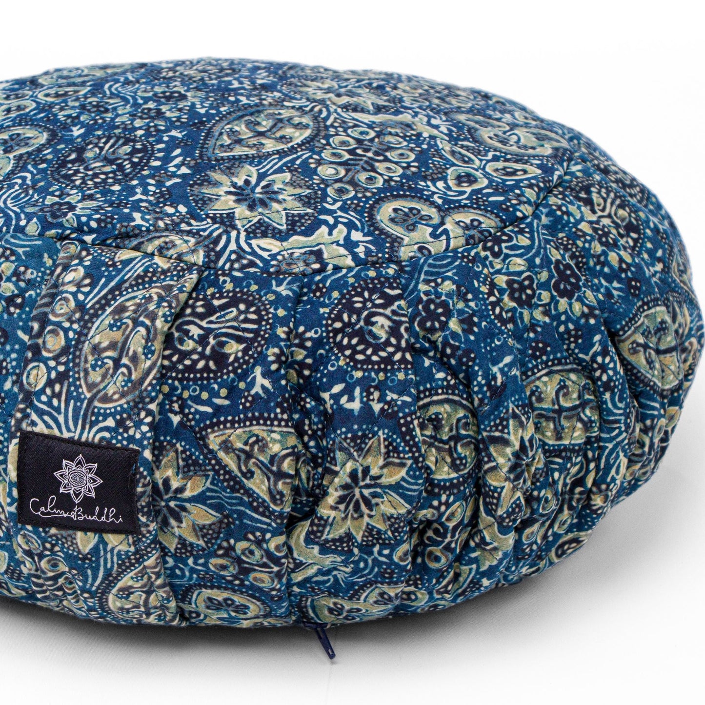 
                  
                    Round Meditation Cushion - Ajrakh Fig Leaf Block Printed, Zafus -xo
                  
                